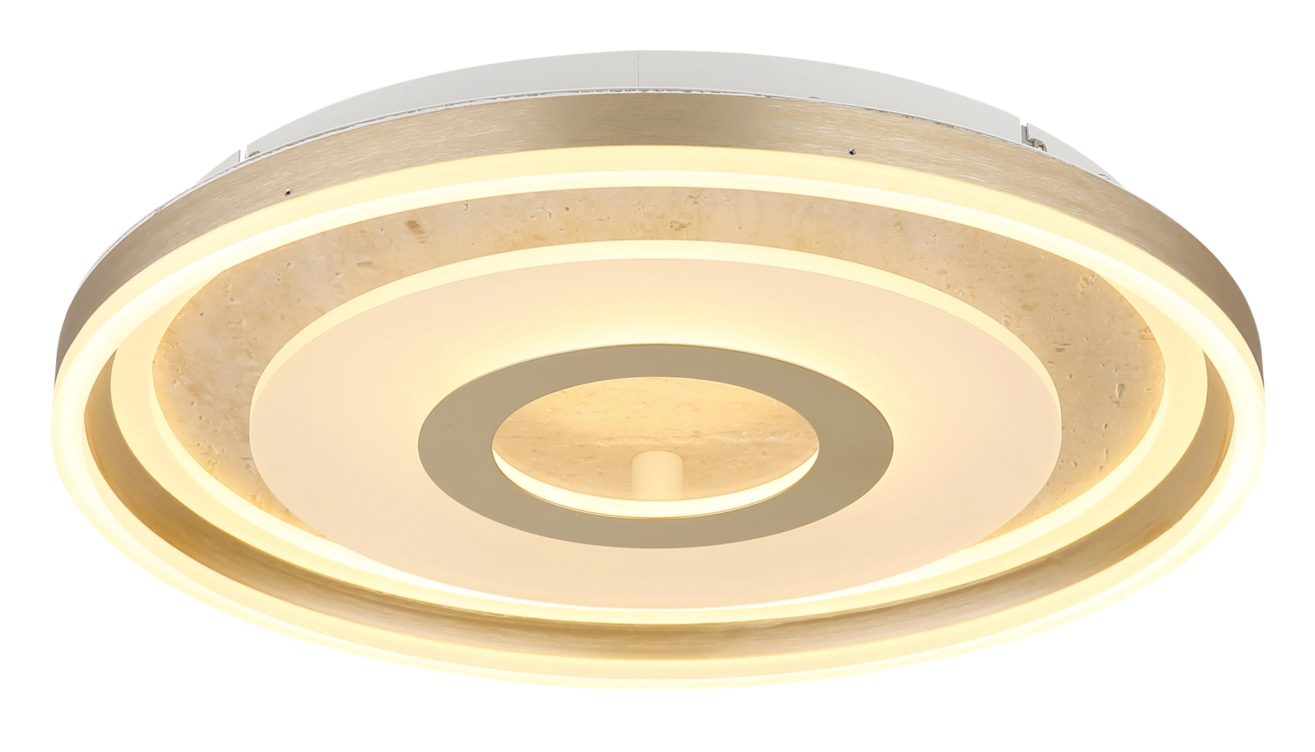 Runde LED-Deckenleuchte CARDENAS von Globo Handels GmbH in champagnerfarben mattem Metall mit opalem Acryl, Modell 48571-40; leuchtende Ringe im modernen Design, flache Bauform