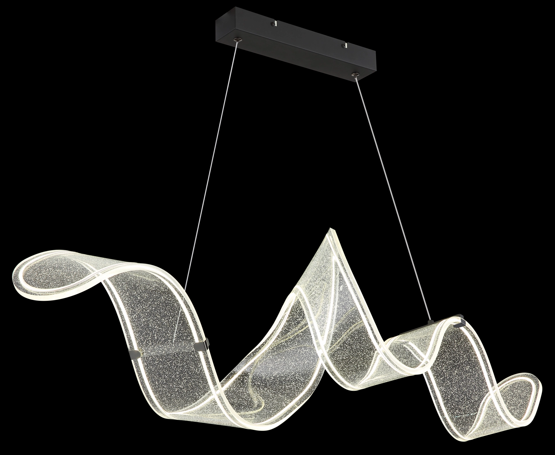 Produktbild TAPIA Hängeleuchte 68295H von Globo Handels GmbH: modern geschwungene Pendelleuchte mit klarer Acryl-Wellenform und Deckenbaldachin aus Metall in Schwarz matt – ideal als Design-Lampe über Esstisch oder Wohnzimmer
