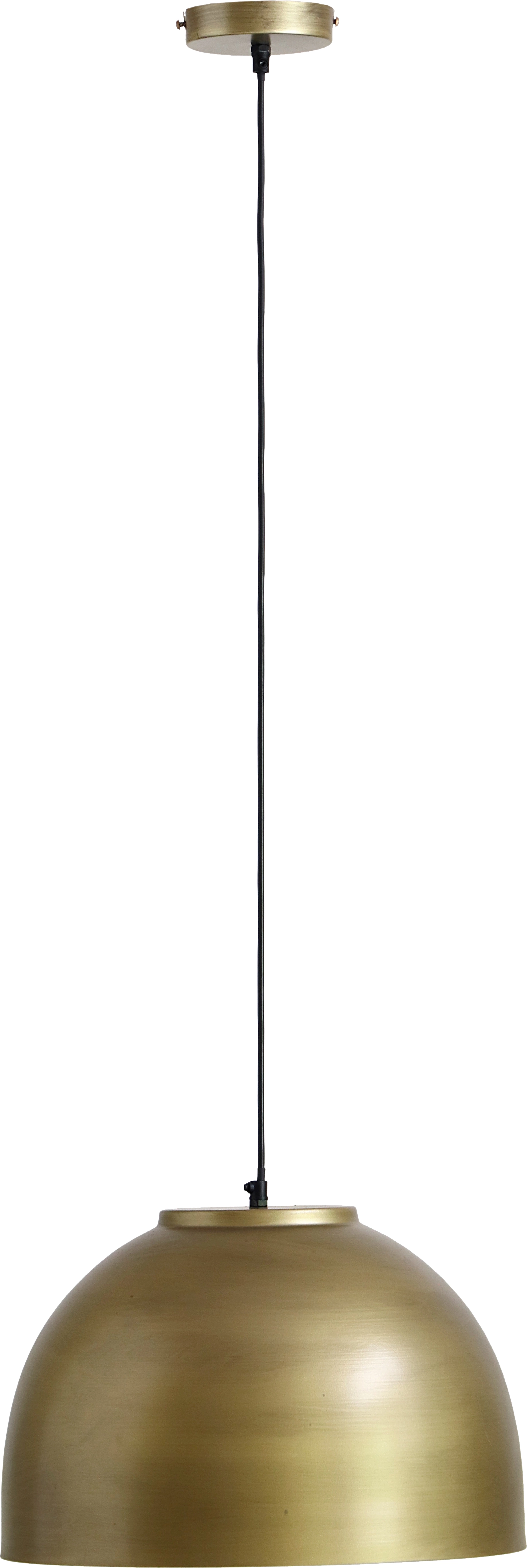 HERMI I Pendelleuchte in Altmessing mit rundem Metallschirm Ø40 cm, schwarzes 1,2 m Kabel und Deckenrosette; E27-Fassung bis 40W, LED empfohlen; Hersteller Globo Handels GmbH, Modell 14991H.