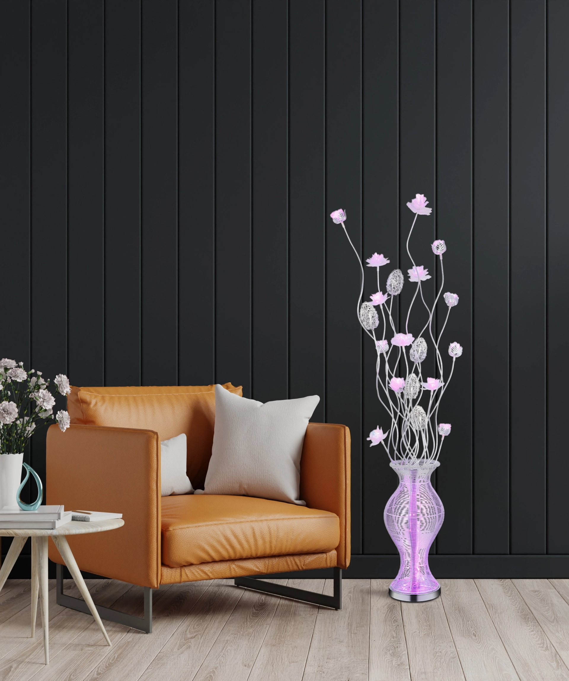 Image produit : lampadaire FLORIELLE 21100S de Globo Handels GmbH en aluminium argenté et plastique transparent, design floral pour salon