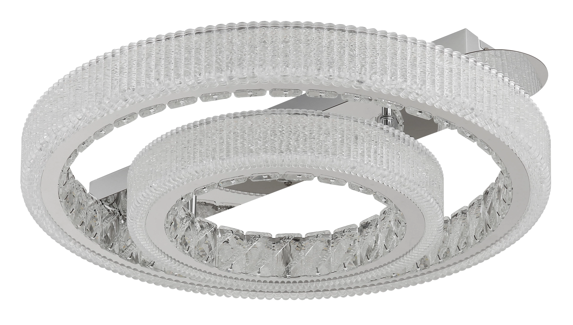 Zweiringige LED-Deckenleuchte LUMINARA aus verchromtem Edelstahl mit transparentem Acryl und Kristall-Effekt, Globo Handels GmbH, Modell 67395-52 – Produktabbildung