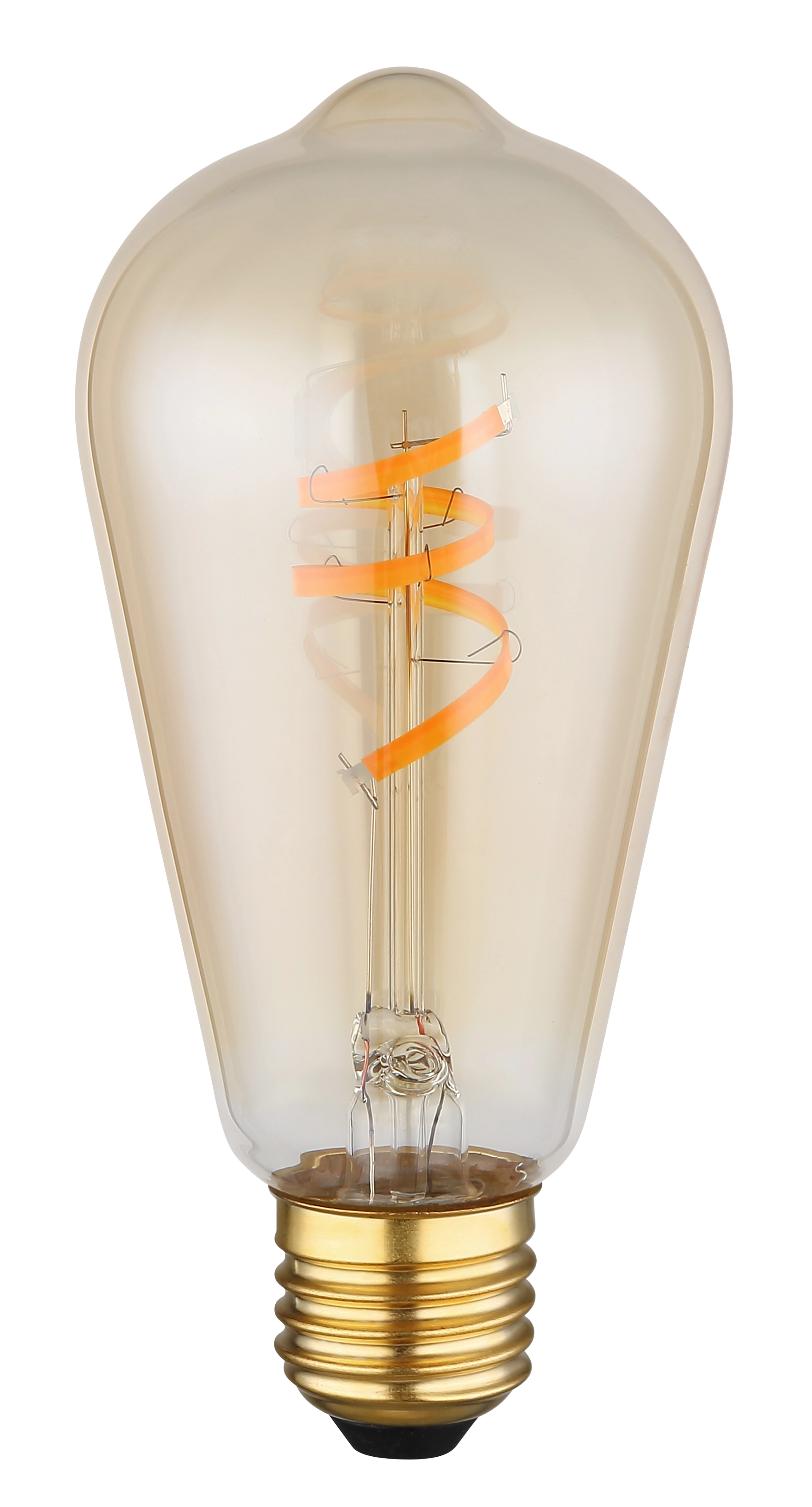 LED-Leuchtmittel mit amberfarbenem Glas und dekorativer Filament-Spirale, Produkt: LED - LEUCHTMITTEL, Modell 11333D, Hersteller Globo Handels GmbH; stimmungsvolles, warmes Licht für Wohnräume