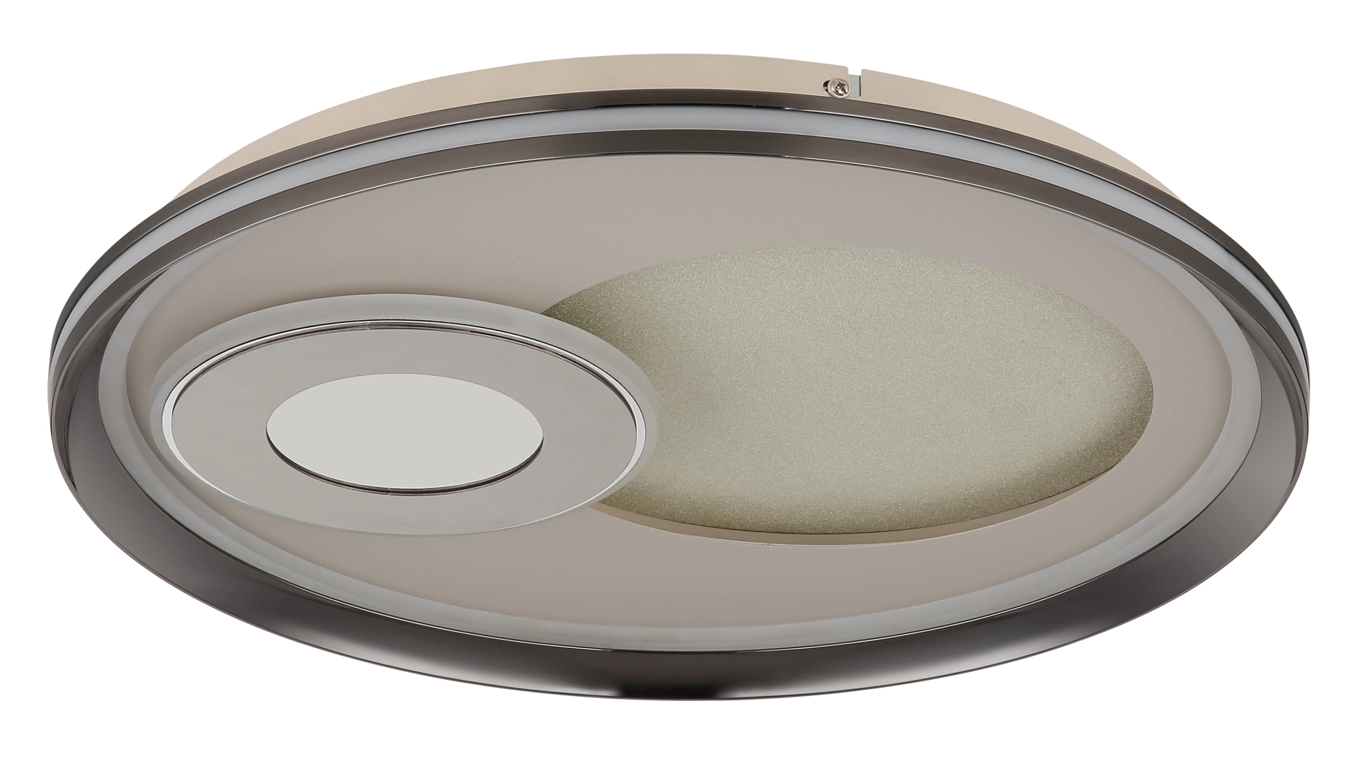 Produktfoto der runden LED-Deckenleuchte JUTA, Metall sandfarben matt mit champagnerfarbenen Acrylkristallen, Artikel 48572-36, Hersteller Globo Handels GmbH – moderne Wohnraumbeleuchtung in Nahaufnahme