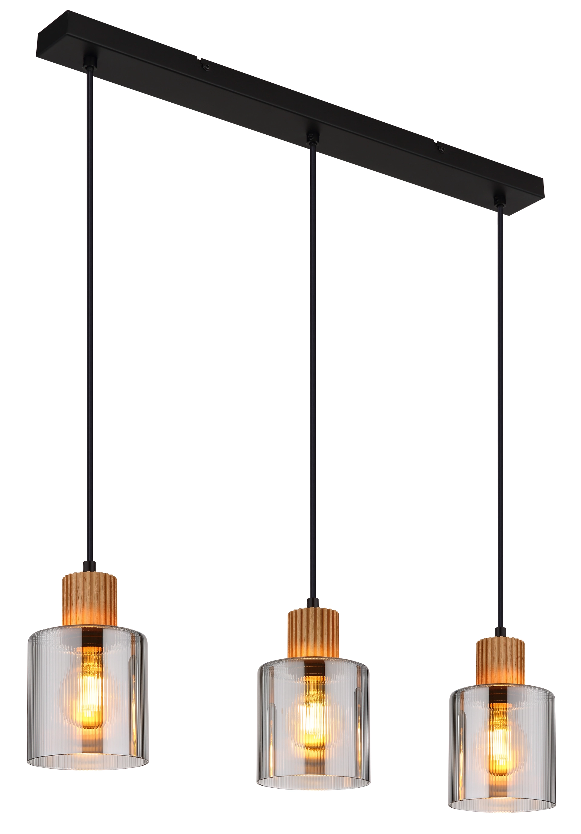 Vintage Pendelleuchte Hängelampe Holz Esstischlampe Retro Hängeleuchte mit Holzbalken, Metall schwarz, 3 x E27 Fassung, LxBxH 50x14x140 cm Vintage Pendelleuchte Hängelampe Holz Esstischlampe Retro Hängeleuchte mit Holzbalken, Metall schwarz, 3 x E27 Fassung, LxBxH 50x14x140 cm