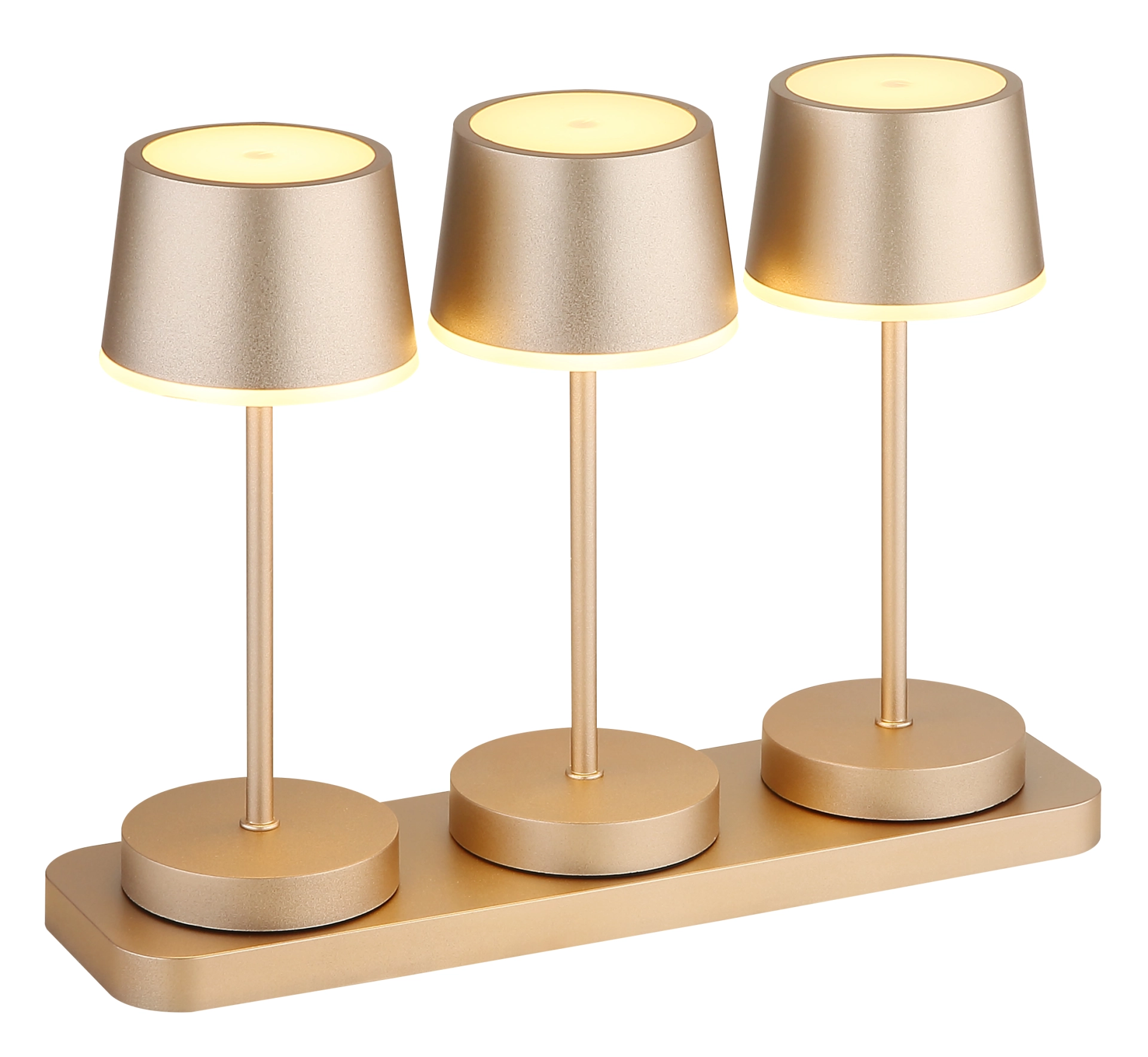 Dawson Tischleuchte 3er-Set, drei Standleuchten mit champagnerfarbener Metalloberfläche, matt