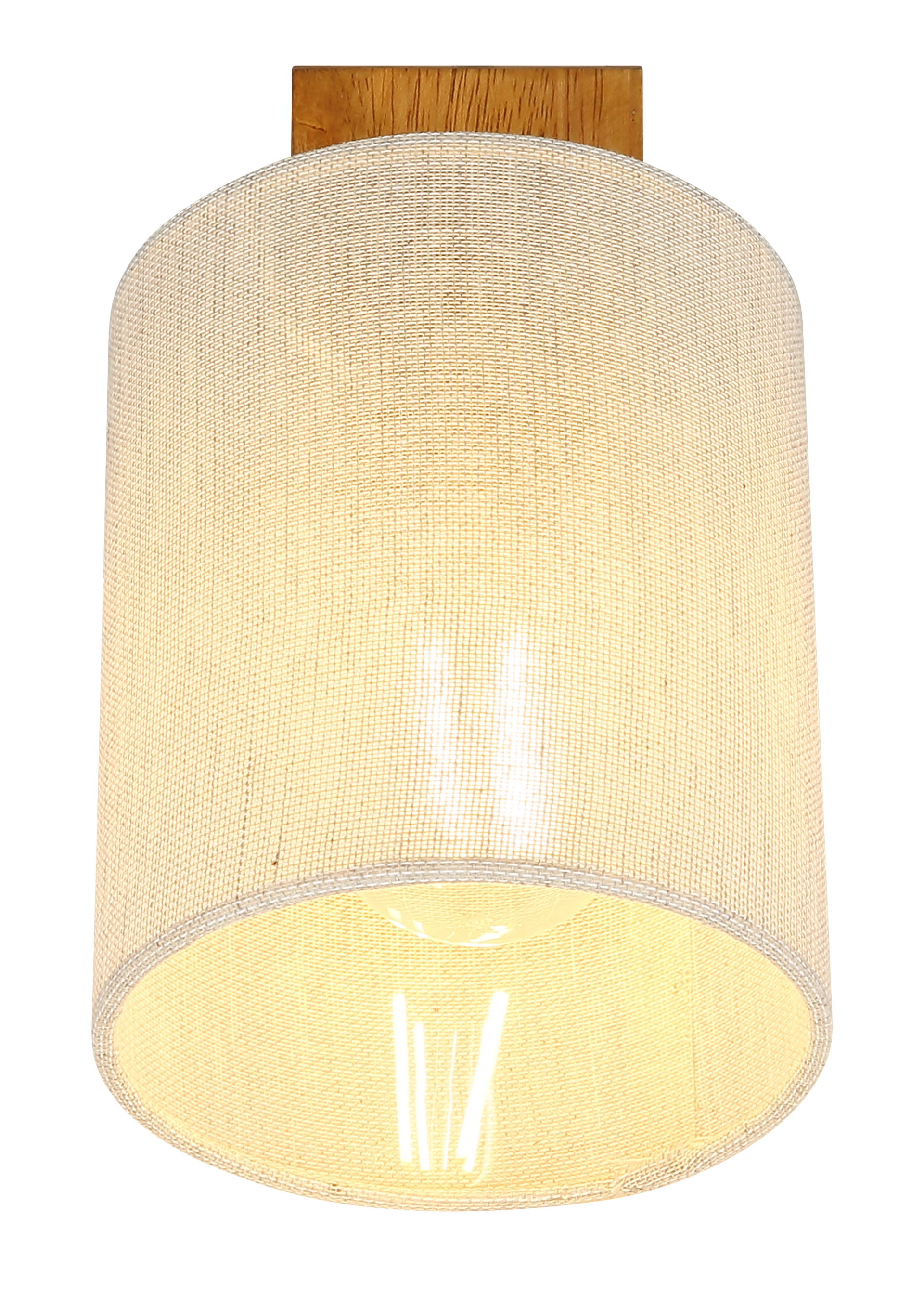 Produktfoto: JULE Strahler von Globo Handels GmbH, Modell 81600146 – braune Holzbasis mit hellem zylindrischem Textilschirm, warmweiße Beleuchtung, ideal für Wohnzimmer und Flur