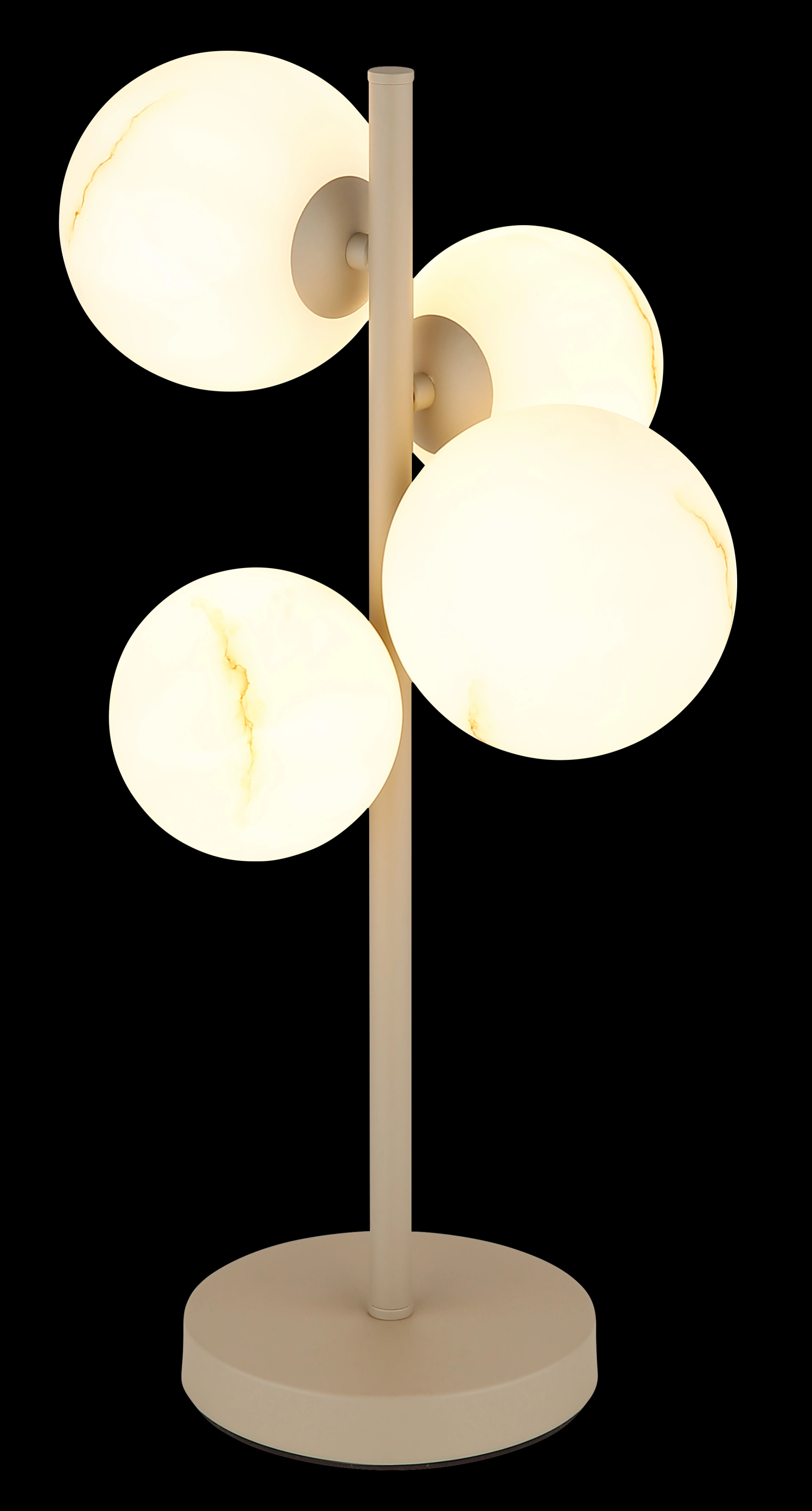 RIHA Tischleuchte 56133-4TS von Globo Handels GmbH, Metall sandfarben matt, mit vier leuchtenden Kugelschirmen aus opalem Acryl