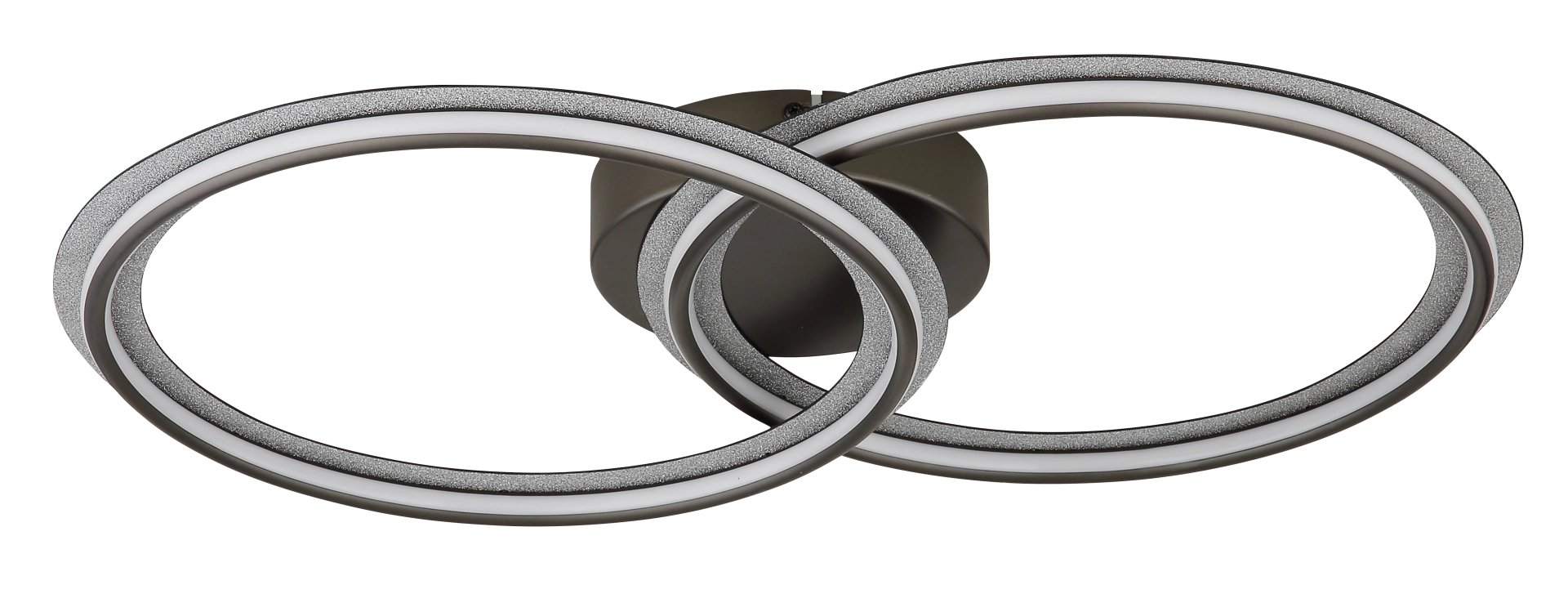 Produktfoto: ELAN LED-Deckenleuchte mit zwei ineinanderlaufenden LED-Ringen, Metall und Aluminium schwarz-chrom matt, modern; Hersteller Globo Handels GmbH, Artikel 67379-30D