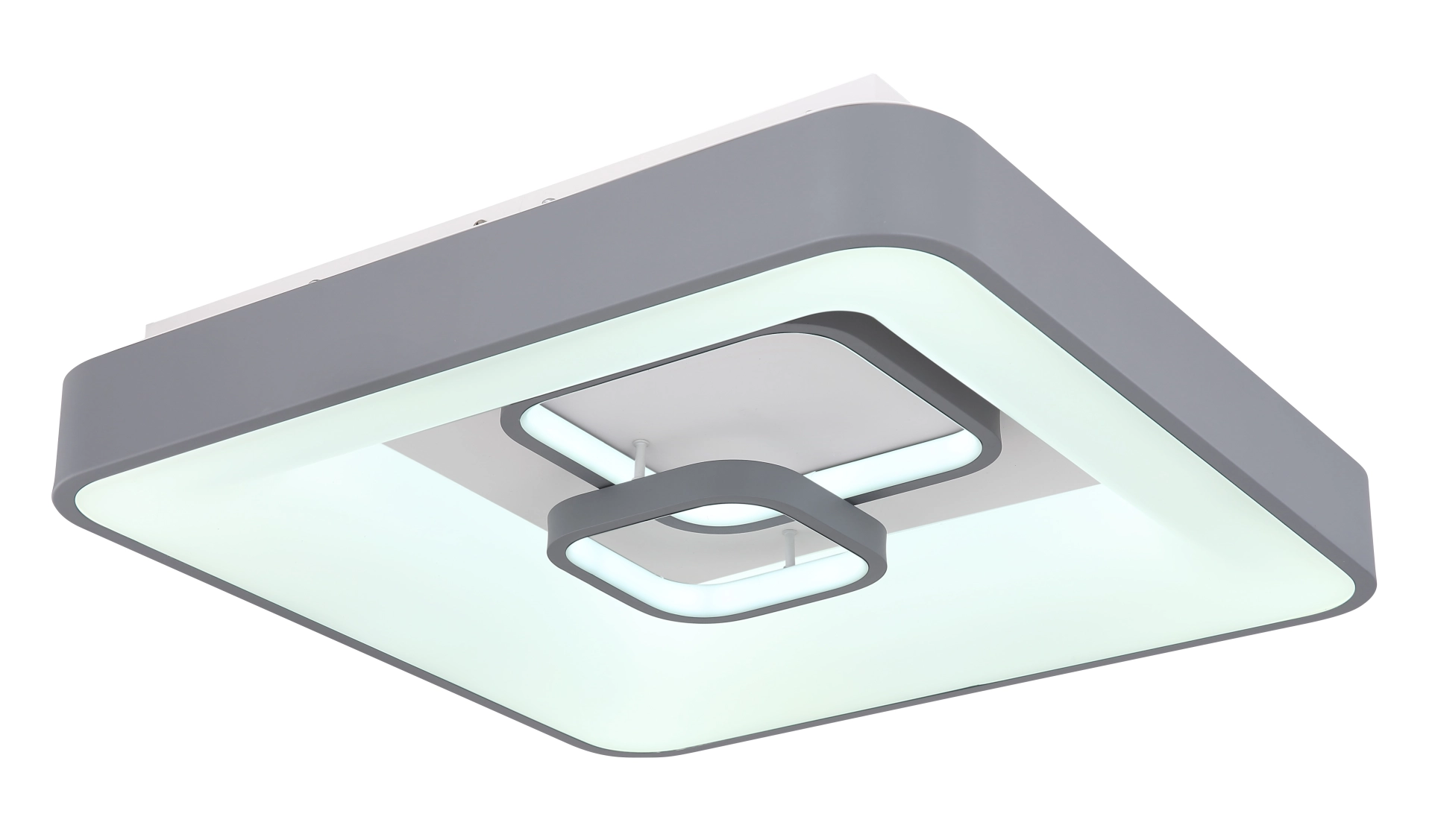 Produktbild: MAVY quadratische LED-Deckenleuchte 50x50 cm aus Metall/Acryl in Grau mit innerem Ring; per Fernbedienung dimmbar bis 1900 lm, CCT 3000–6000 K, Memory-Funktion; Globo Handels GmbH 48416-50