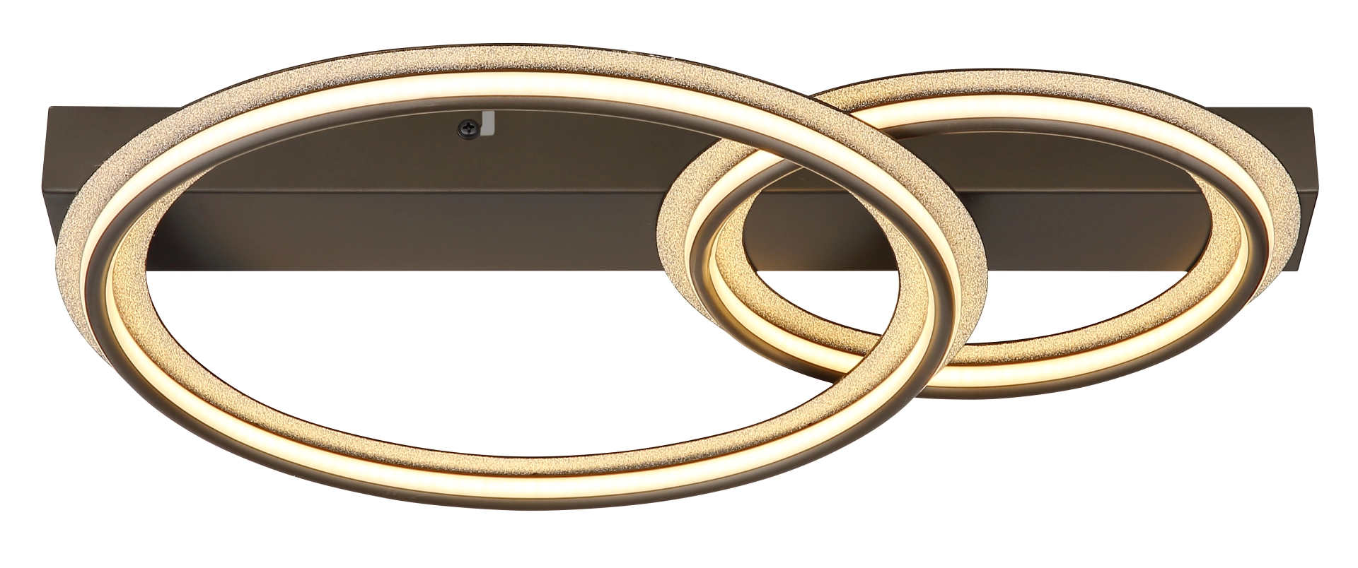 Produktbild ELAN Deckenleuchte: moderne LED-Deckenlampe mit zwei überlappenden Licht-Ringen, Metall & Aluminium schwarz-chrom matt, warmweiße Ausleuchtung, Hersteller Globo Handels GmbH, Modellnummer 67379-30D1