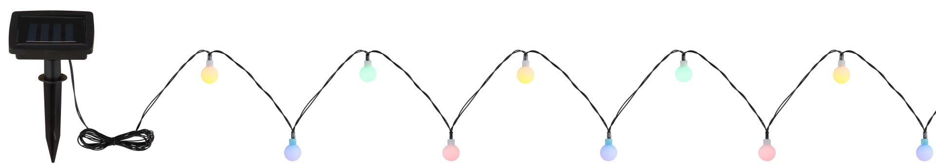SOLAR-LICHTERKETTE KUNSTSTOFF SCHWARZ, 20XLED BUNT