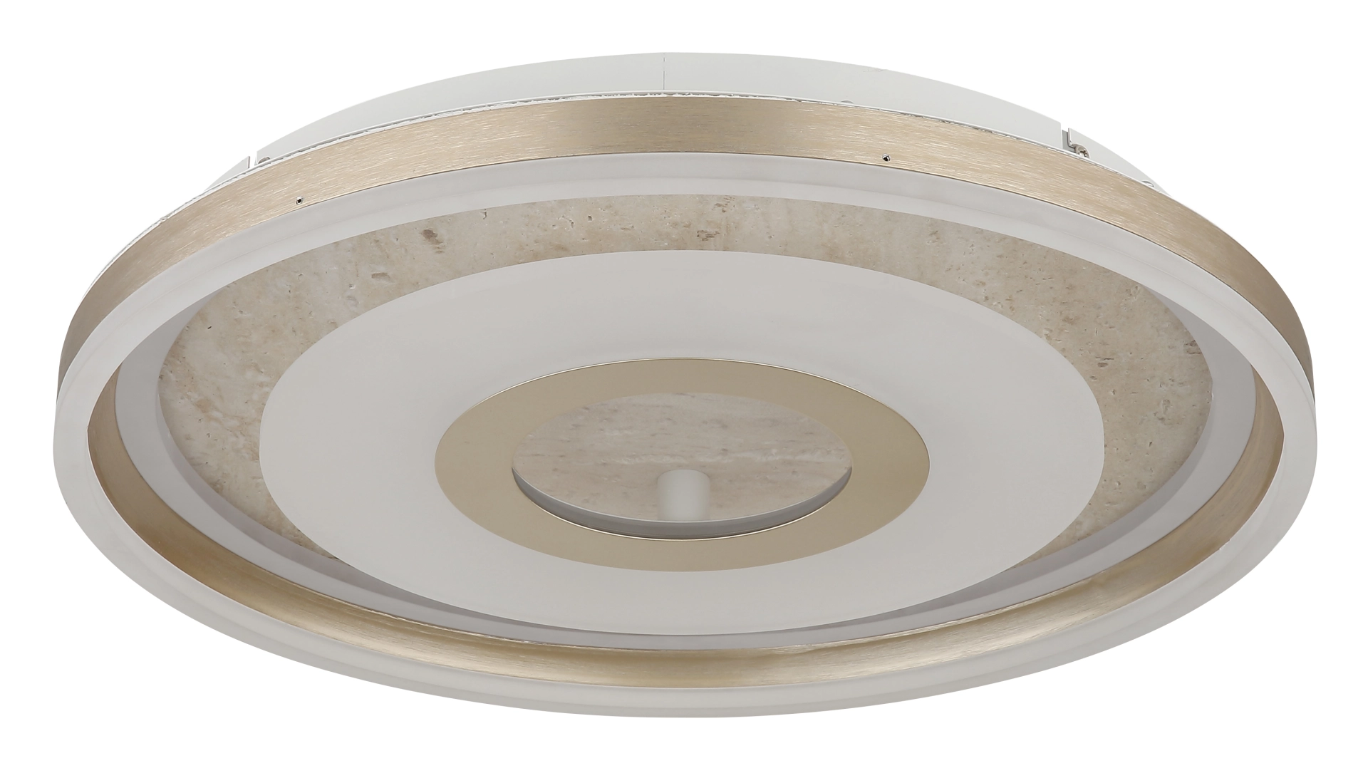 Produktfoto der runden Deckenleuchte CARDENAS von Globo Handels GmbH: Metall champagnerfarben matt mit opalem Acryl-Diffusor, dekorative Ringe, moderne Optik, Artikel 48571-40