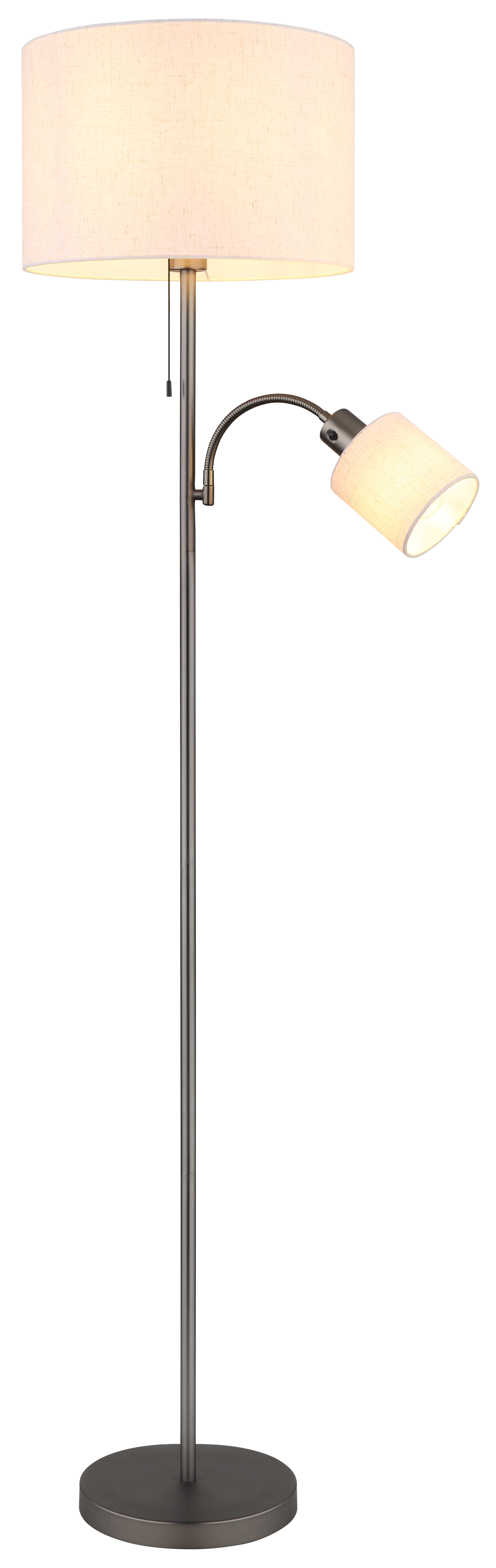 THEA Stehleuchte aus Metall in schwarz-chrom matt, Leinenschirm cremefarben, verstellbarer Lesearm, Globo Handels GmbH