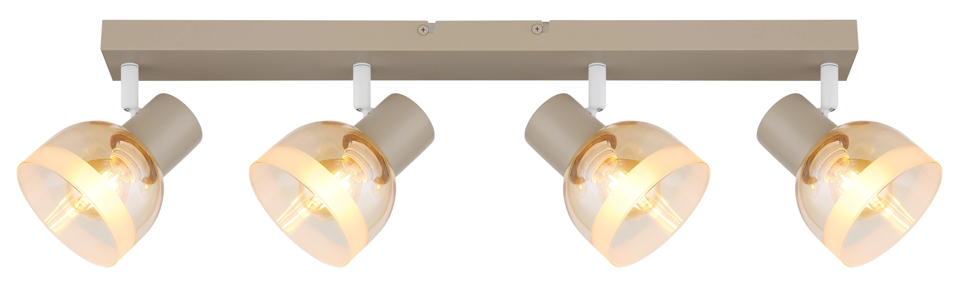 KAIRO Deckenstrahler 4-flammig auf Spotbalken, Metall sandfarben matt mit amberfarbenen Glas-Schirmen; warmes Licht, ideal zur Akzentbeleuchtung – Globo Handels GmbH, Modell 54048-4SA