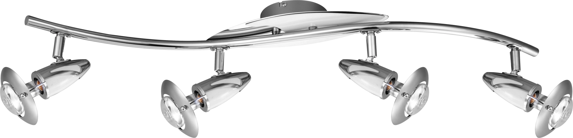 Produktbild: Deckenstrahler LORD von Globo Handels GmbH, modern in Weiß/Chrom, 4 schwenkbare Spots auf 84-cm-Metallstange, E14-Fassungen (max. 40W), je Leuchtmittel dimmbar; ideal für Wohn-, Schlaf- und Flurbereich, LED empfohlen.