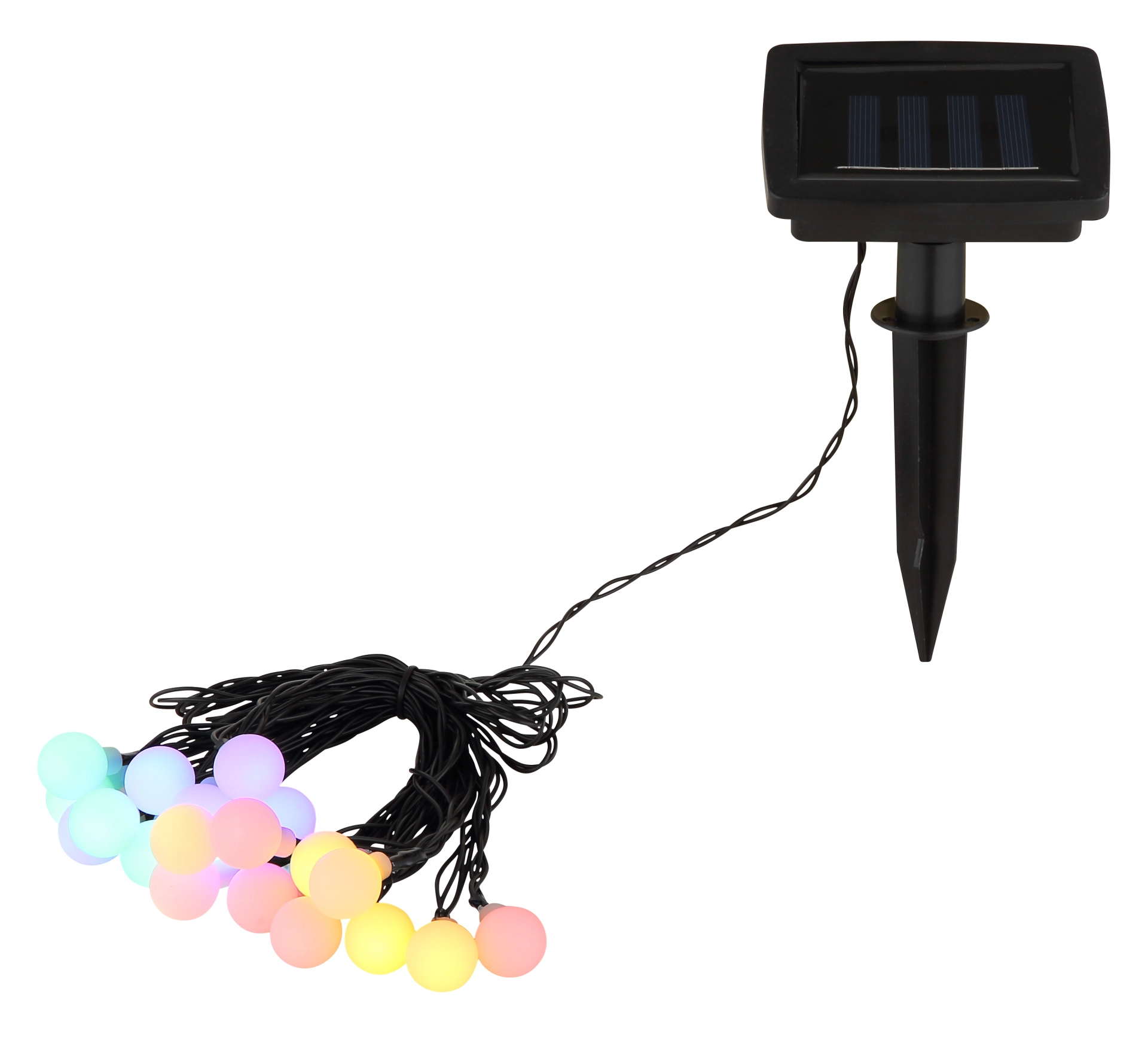 SOLAR-LICHTERKETTE KUNSTSTOFF SCHWARZ, 20XLED BUNT