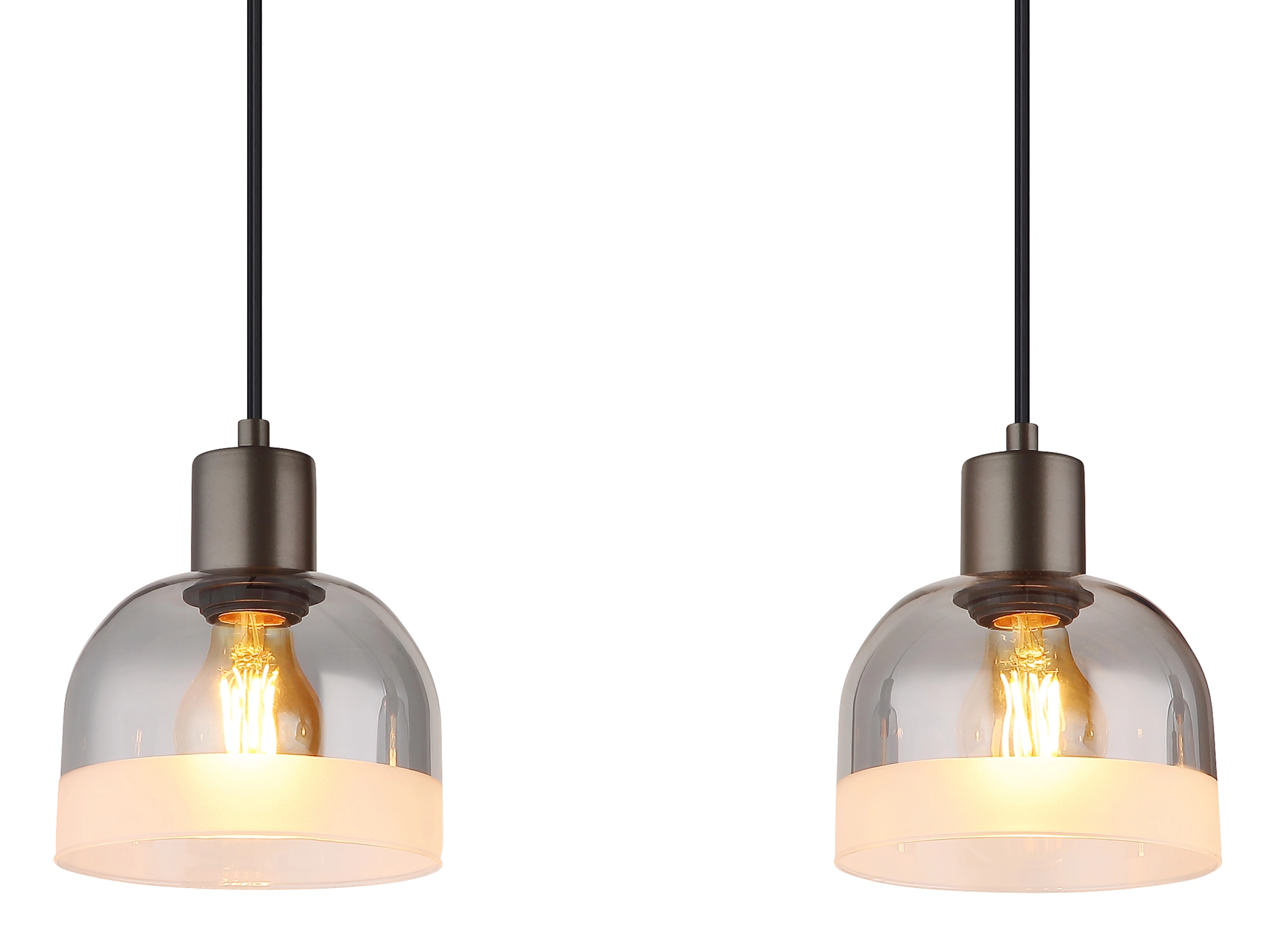 Produktbild: KAIRO Hängeleuchte 54048-4H von Globo Handels GmbH, 2 Pendel mit schwarz-chrom mattem Metall und rauchfarbenem Glas, warmes Licht, ideal über Esstisch/Küche