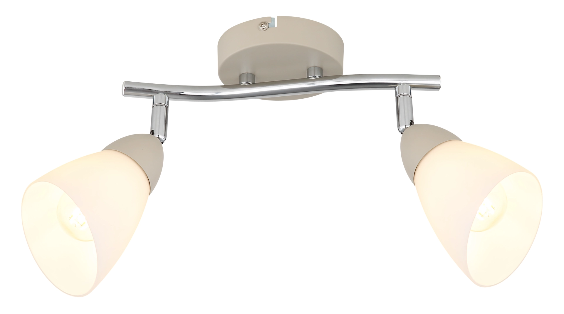 Deckenstrahler PAULA, 2-flammig und schwenkbar, Metall sandfarben matt mit Chromdetails und opalweißen Glasschirmen; Produkt von Globo Handels GmbH, Artikelnummer 81800243