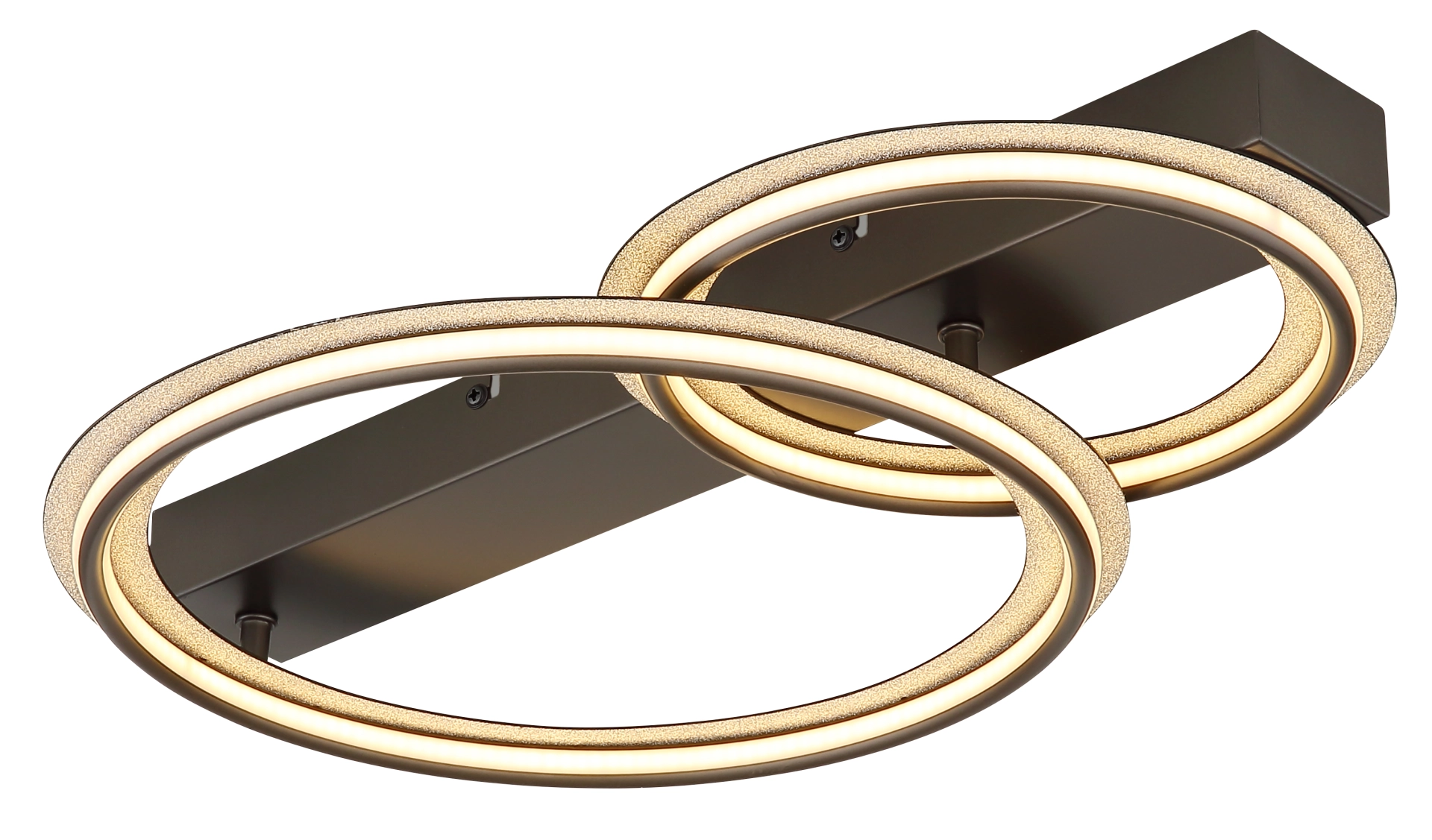 Produktabbildung: LED-Deckenleuchte ELAN von Globo Handels GmbH mit zwei ringförmigen Lichtkreisen, Metall & Aluminium in schwarz-chrom matt, warmweißes Licht, Modell 67379-30D1