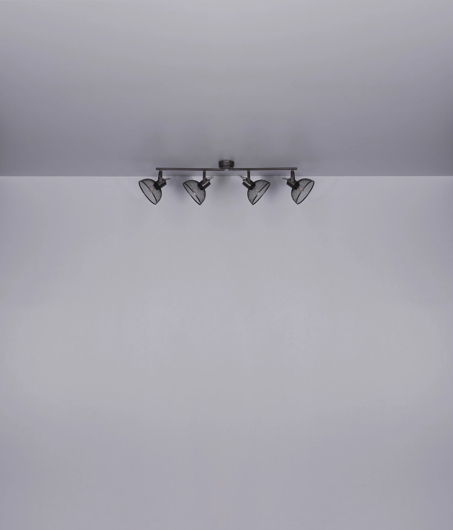 Produktfoto: MONIGA vierflammiger Deckenstrahler mit verstellbaren Metall-Schirmen im geflochtenen Design, Rostoberfläche, Länge 93,6 cm, 4x E27 (max. 40W), Hersteller Globo Handels GmbH, Modell 54325-4