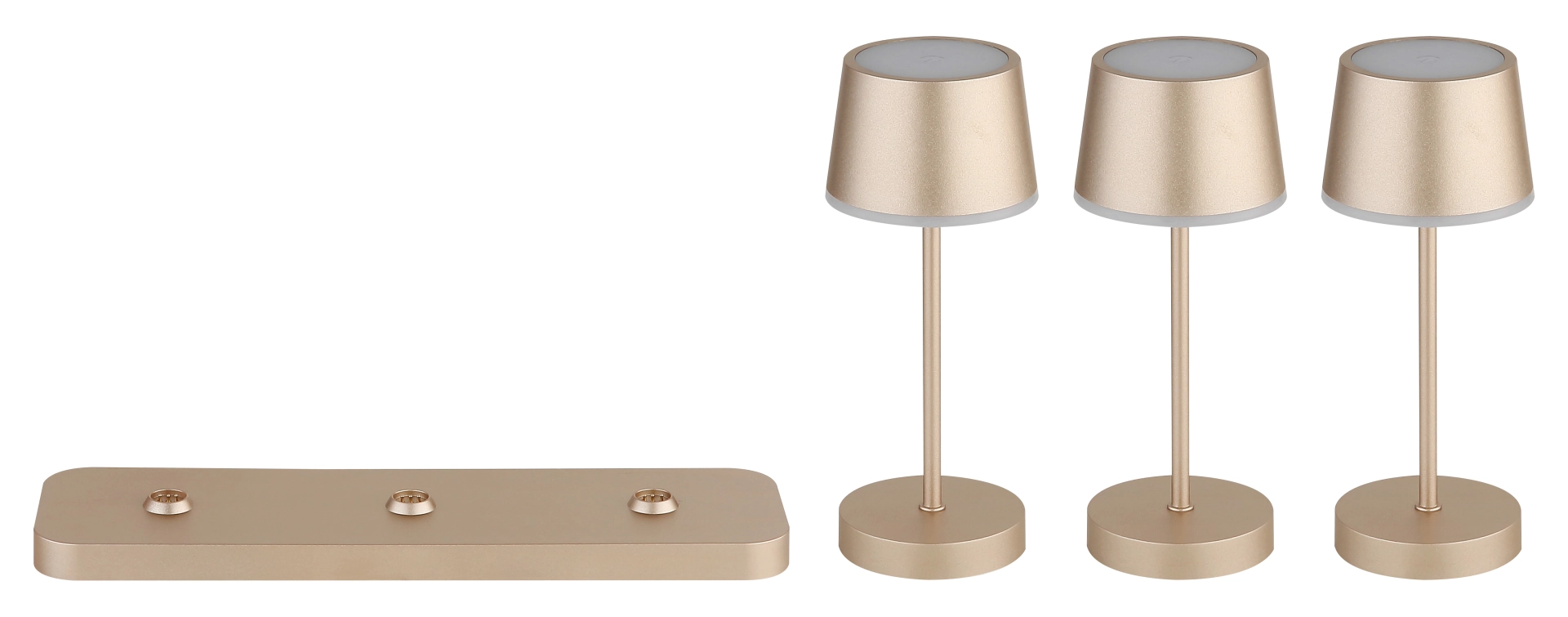 DAWSON Tischleuchten-Set aus Metall in champagnerfarben matt mit runder Basisplatte