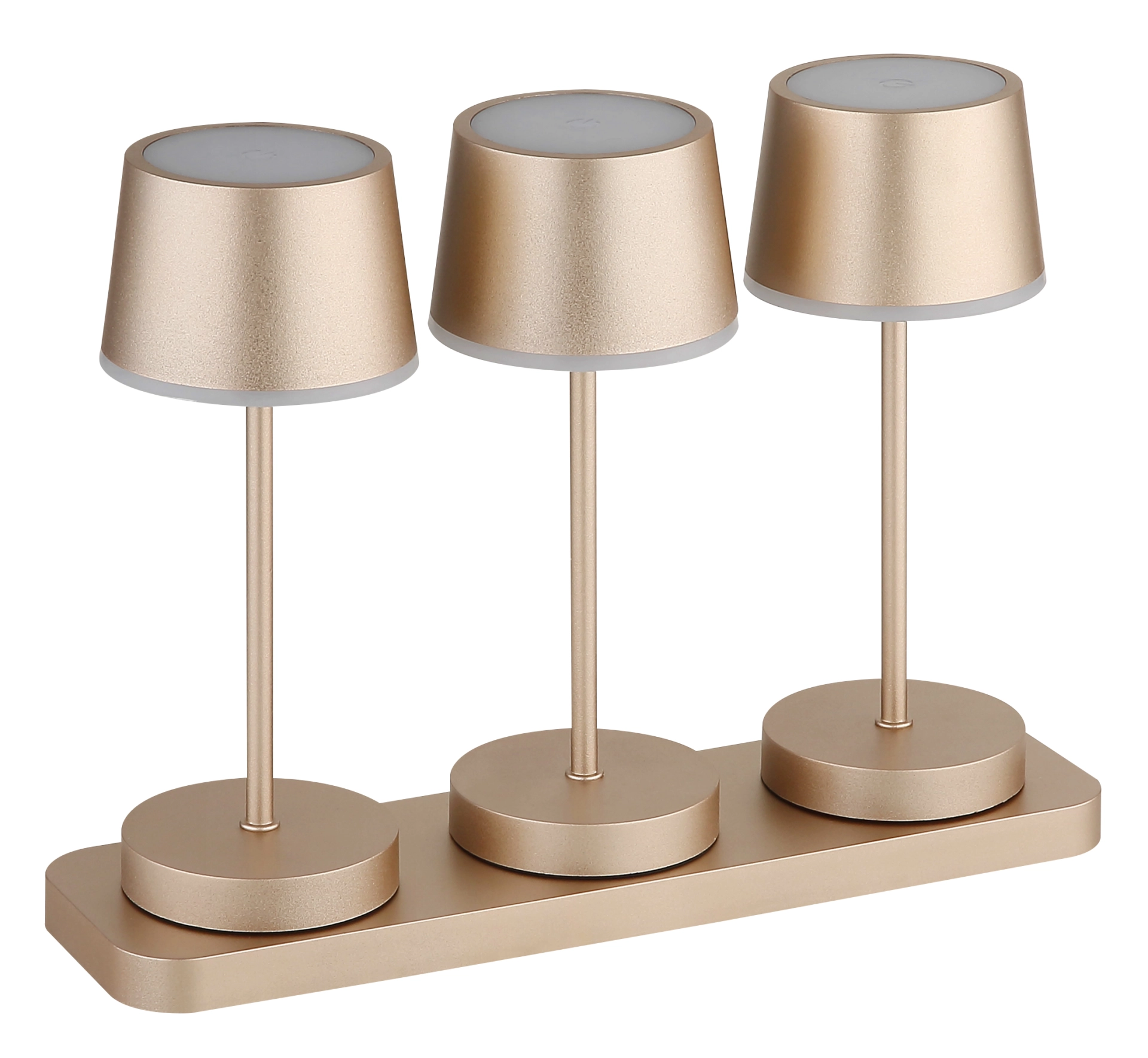 DAWSON Tischleuchte, Dreier-Set aus champagnerfarbenem Metall und Kunststoff auf Basis, Modell 58493-3C von Globo Handels GmbH