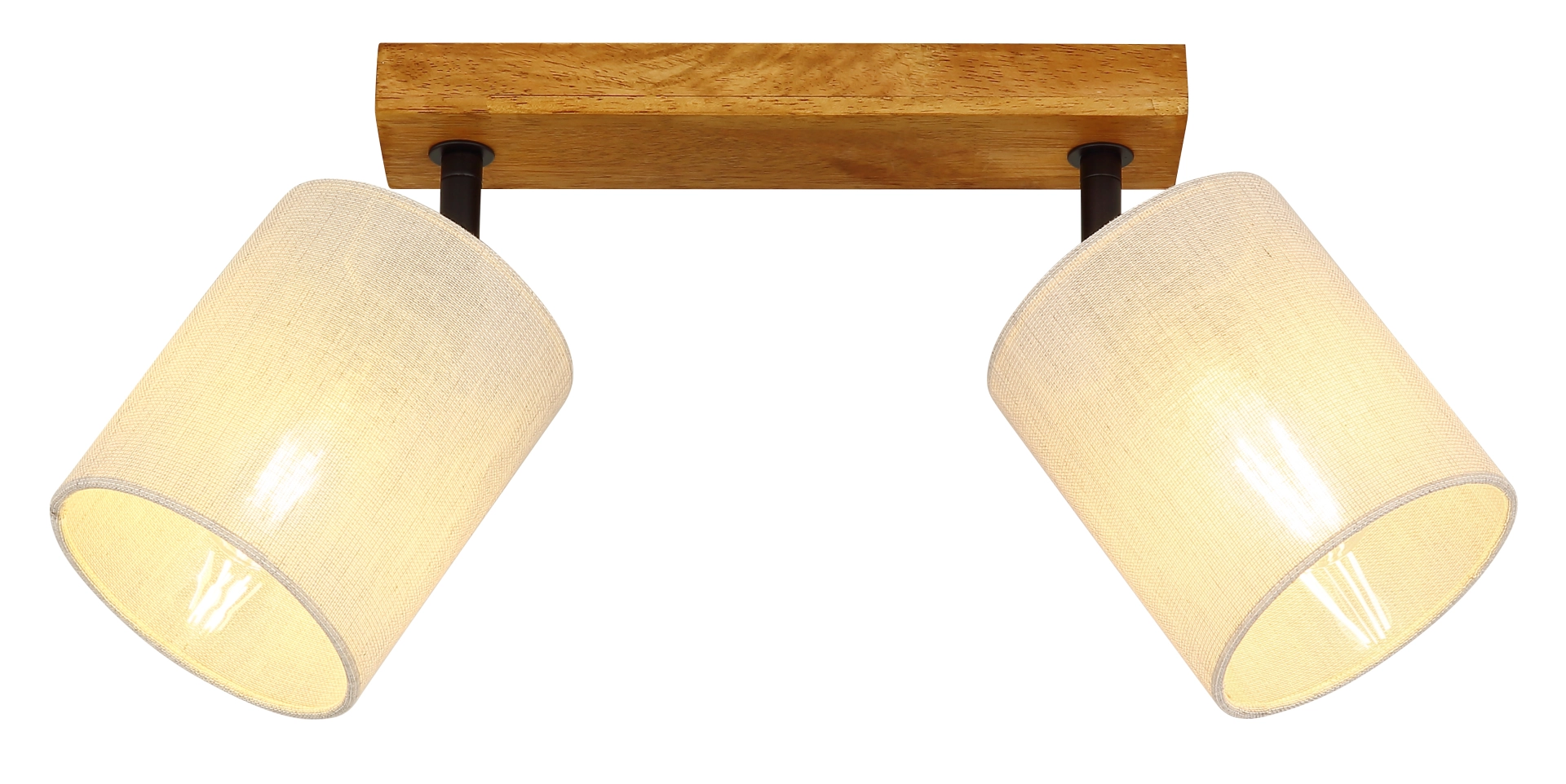 Produktbild: JULE Strahler von Globo Handels GmbH, 2-flammig, Holz braun mit hellen Textilschirmen zur Deckenmontage, Strahler - Holz braun - 81600246, ideal für warmes, gerichtetes Licht