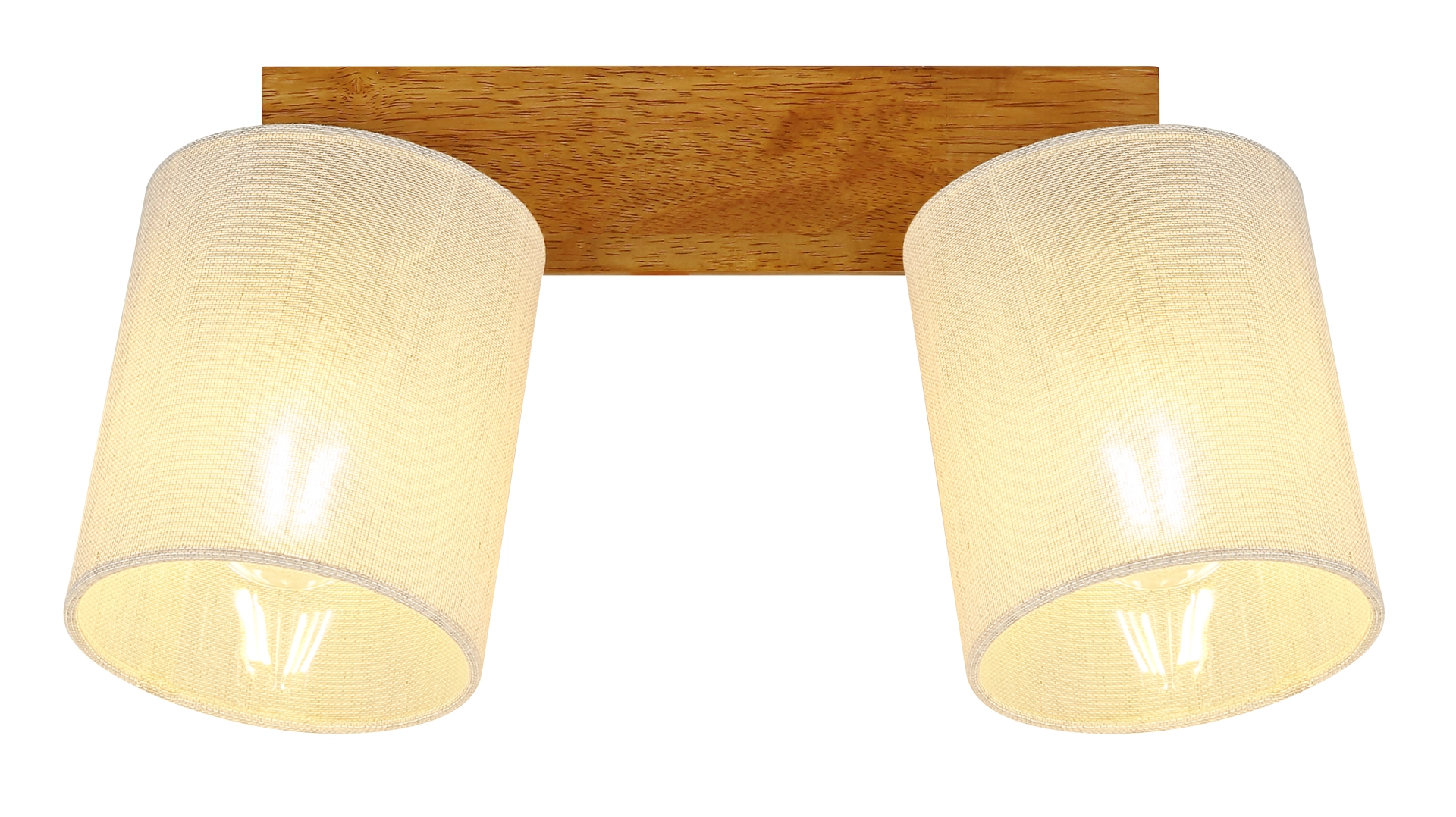Produktbild JULE Strahler – Holz braun, 2-flammig mit zylindrischen Textilschirmen, warmes Licht; Hersteller Globo Handels GmbH, Art.-Nr. 81600246