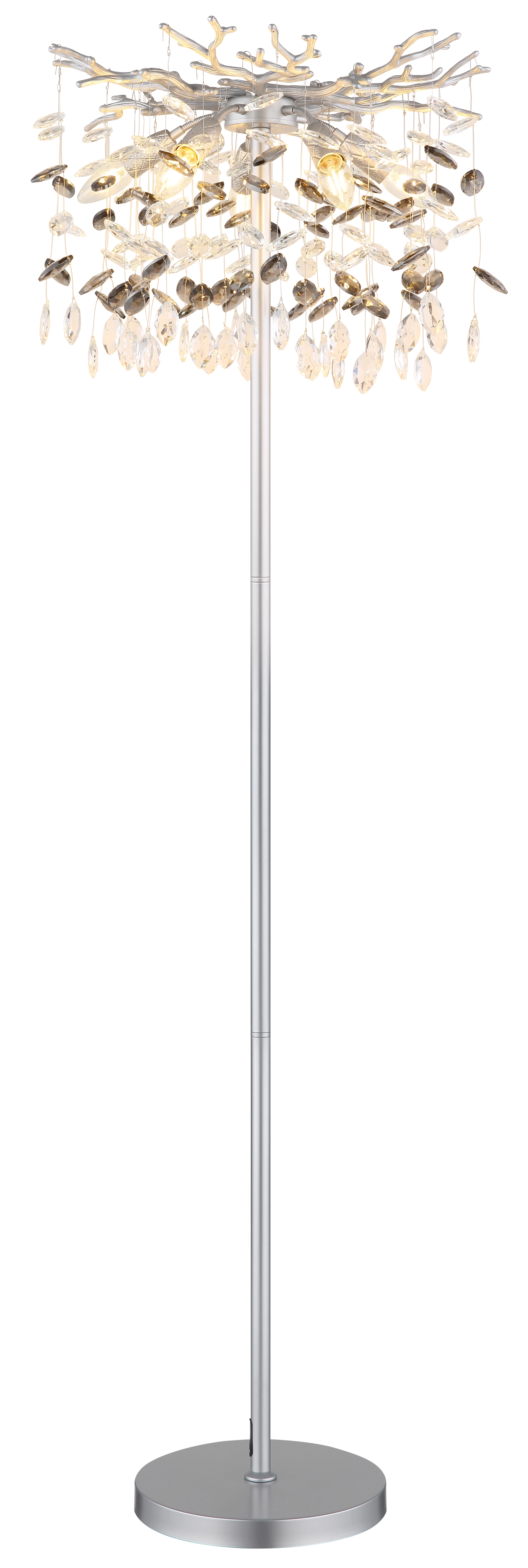 QUEENA Floor lamp - metal silver colored matt - glass crystals smoke ...