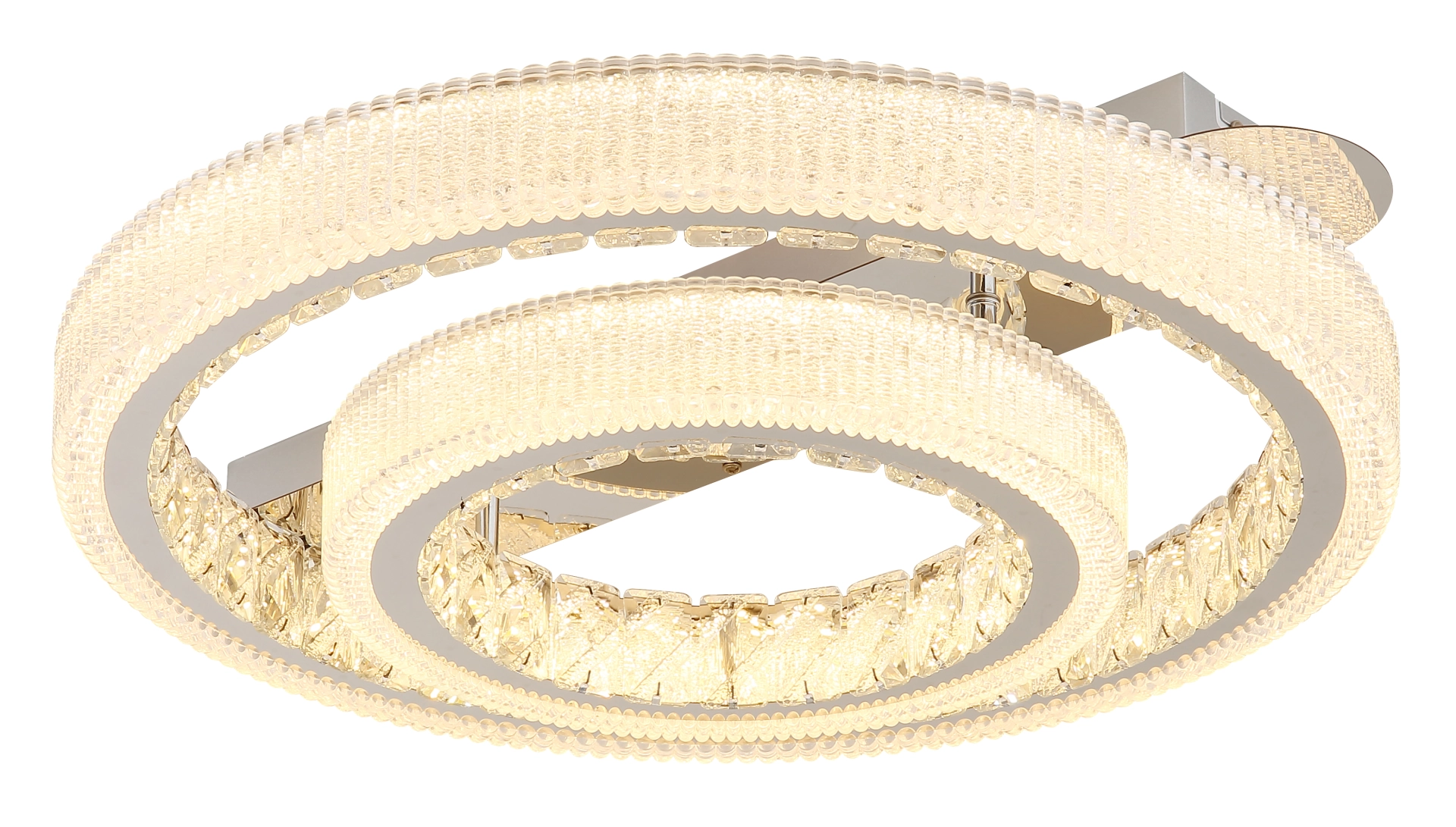 Produktfoto: LUMINARA Deckenleuchte mit zwei leuchtenden Ringen, Edelstahl verchromt, Acryl transparent mit Kristall-Effekt, LED, Modell 67395-52, Hersteller Globo Handels GmbH – elegante Wohnraumbeleuchtung