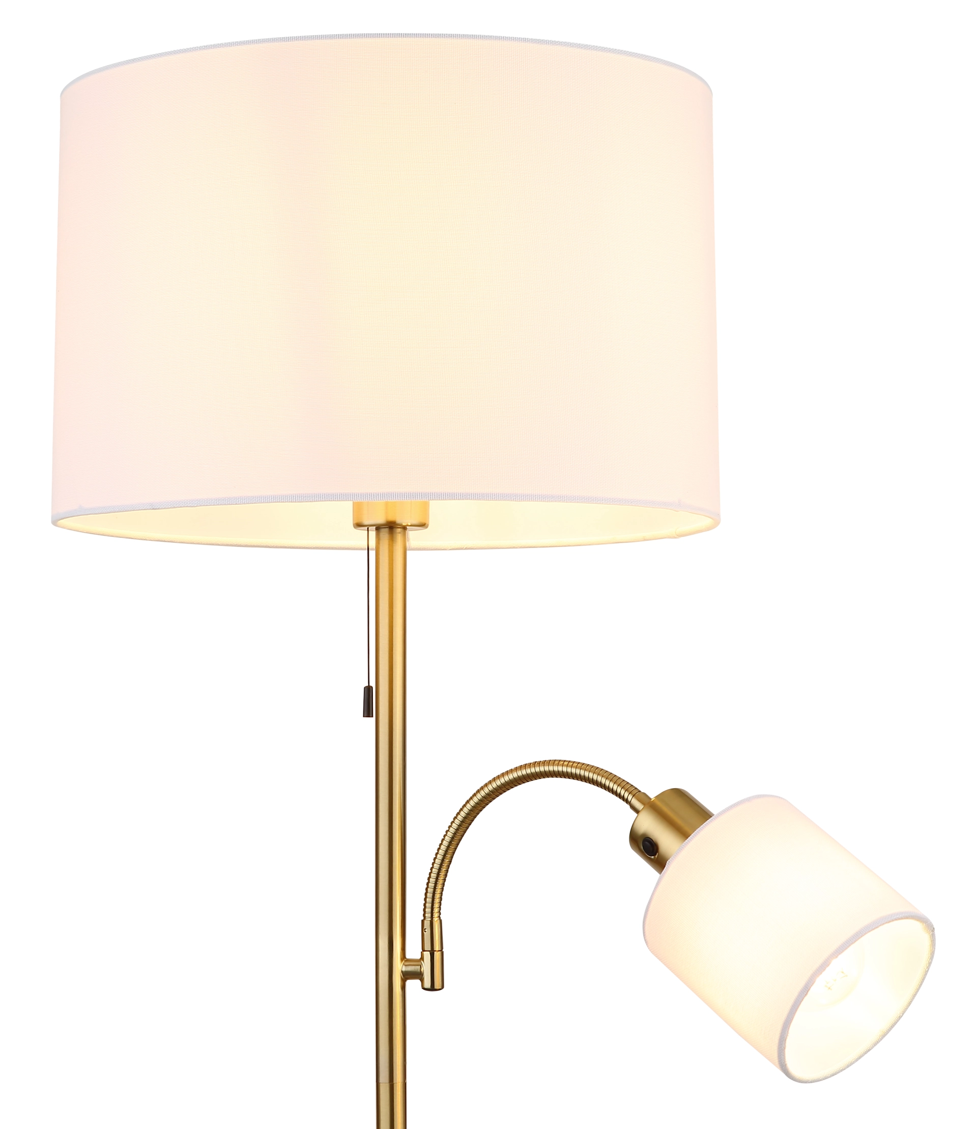 TRUETT Stehleuchte aus Messing matt mit weißem Leinen-Textilschirm, elegante Leselampe von Globo Handels GmbH