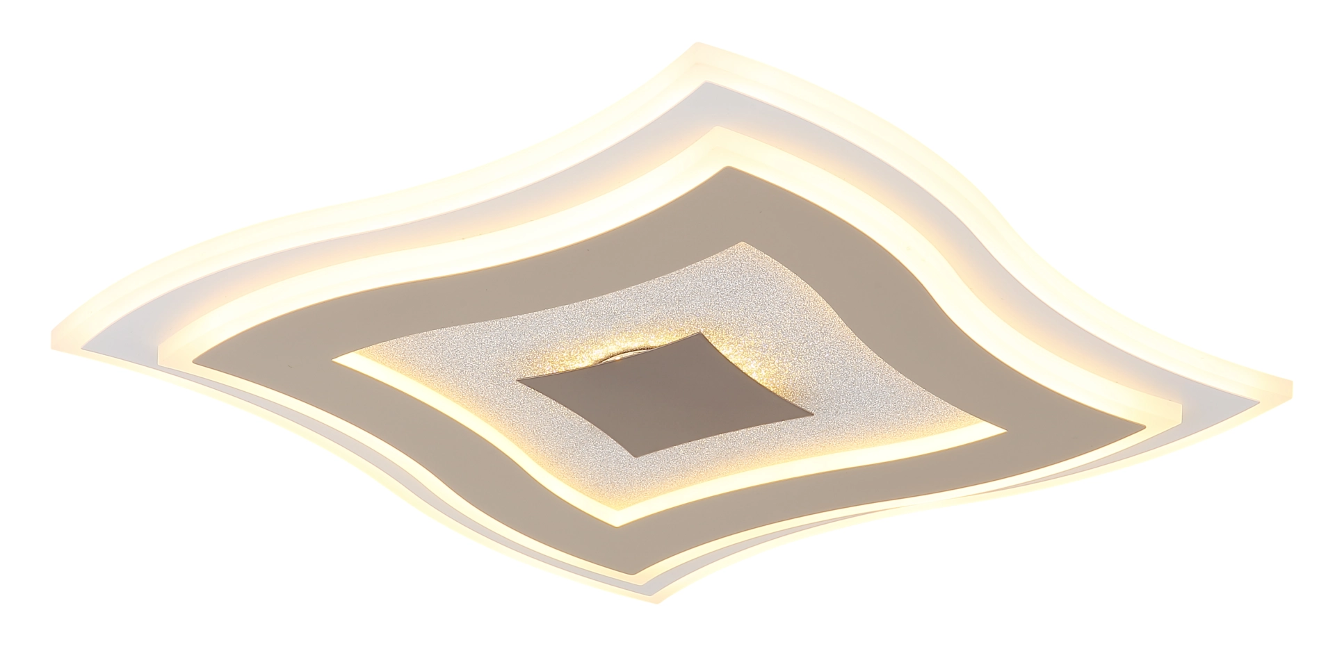 Moderne LED-Deckenleuchte OCTAVIO von Globo Handels GmbH: sandfarbener Metallkorpus in welliger Quadratform, warmes Licht 3000K, IP20 Innenbeleuchtung – ideal für Wohn- und Schlafzimmer
