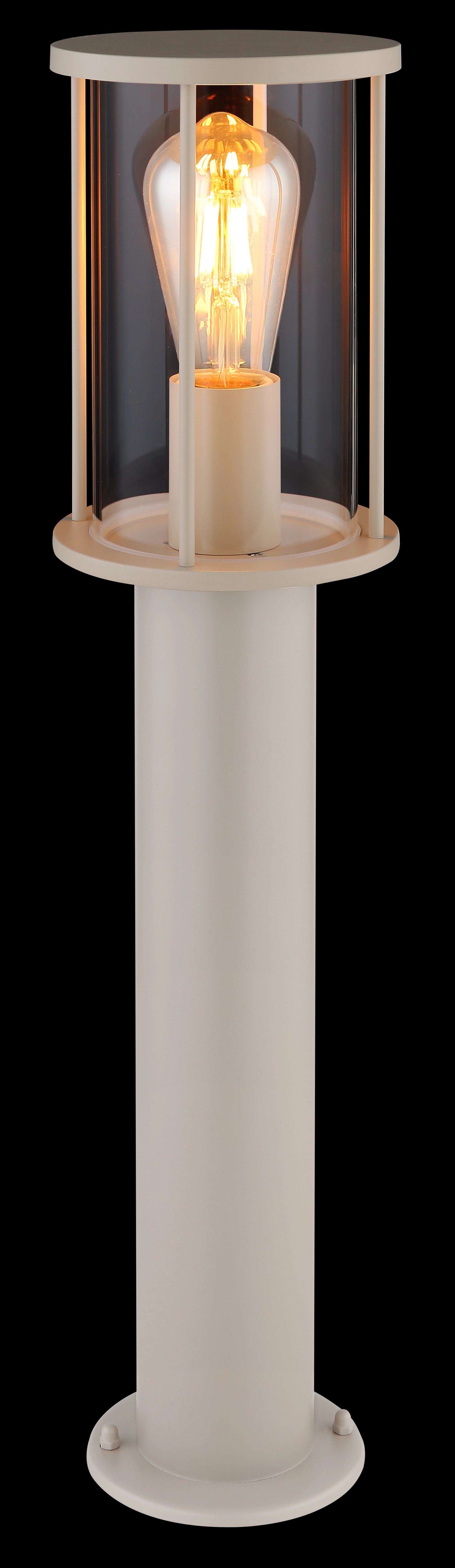 Lampe d’extérieur GRACEY en acier inoxydable finition sable satiné avec verre clair et douille centrale.