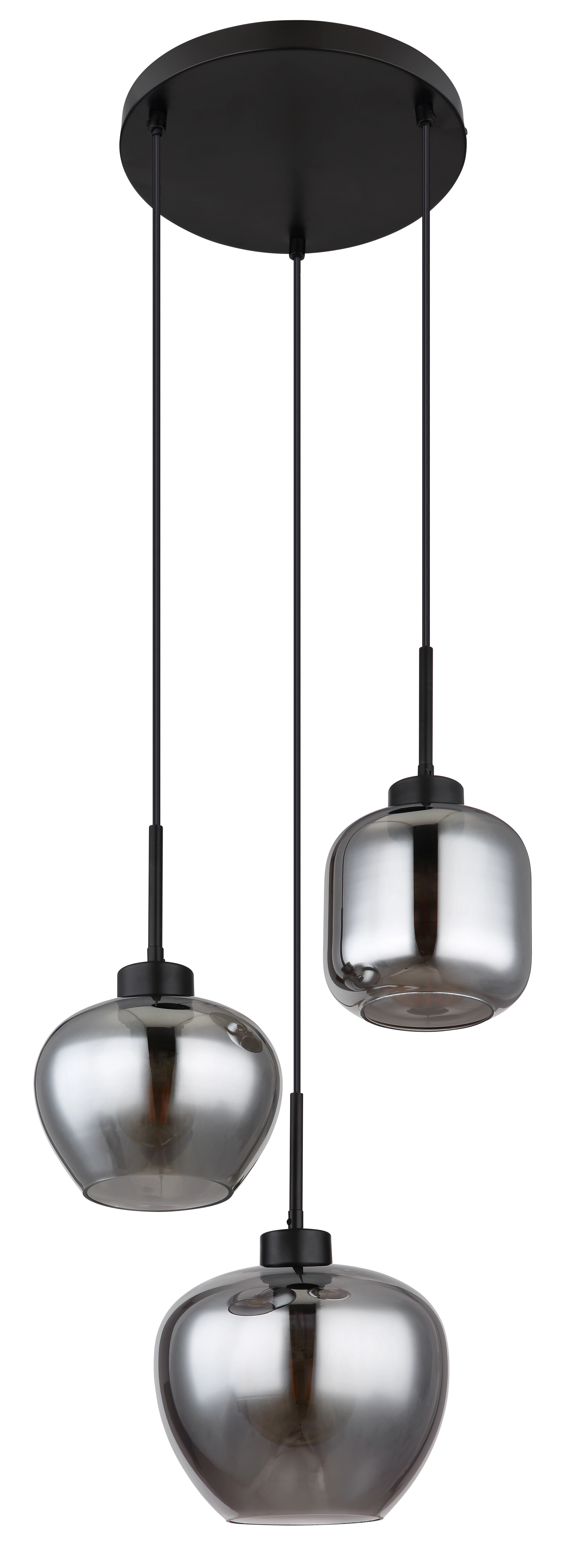 Hängeleuchte - Metall schwarz matt - Glas rauchfarben - 15549-3SH