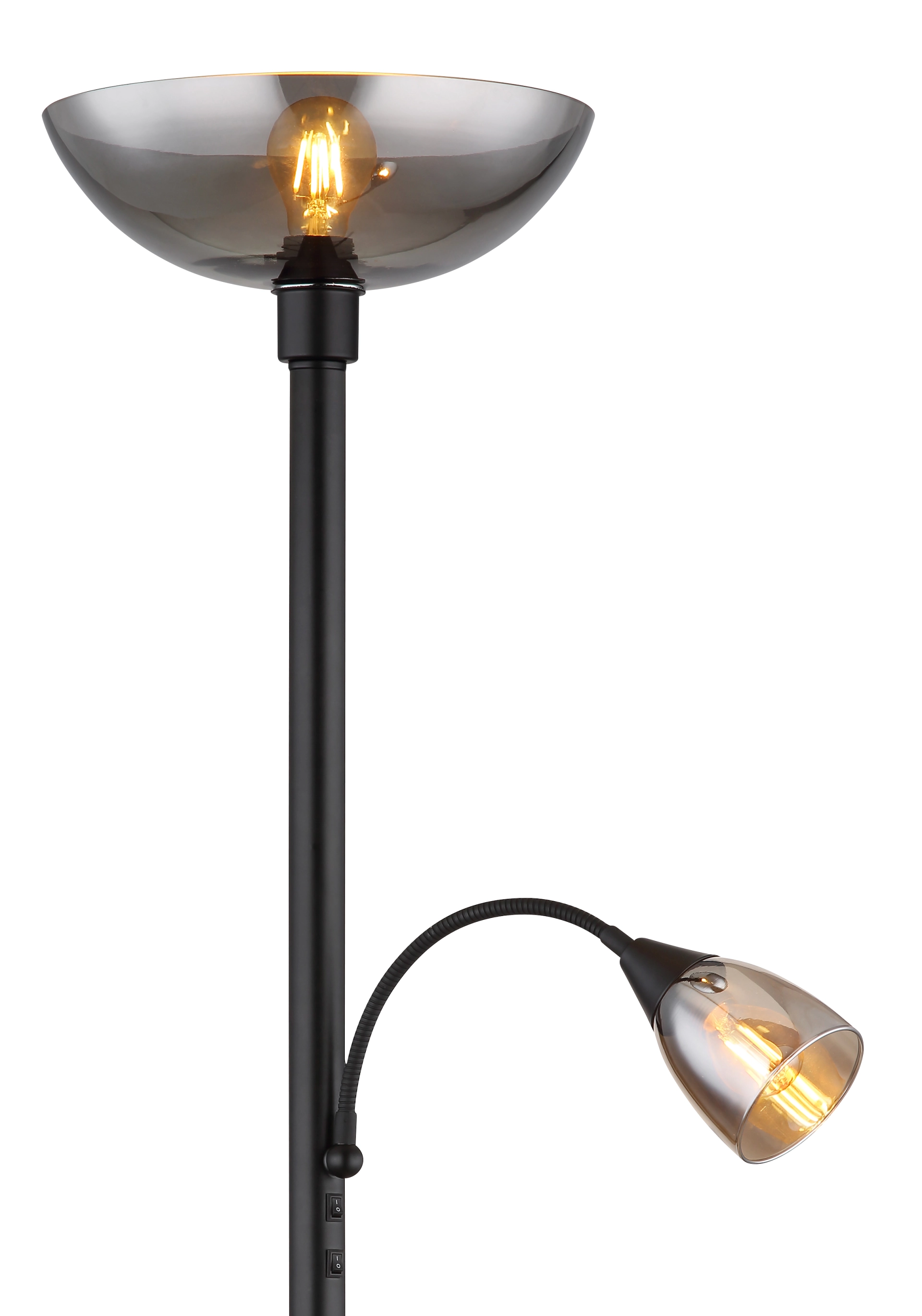 Stehleuchte - Metall schwarz matt - Glas rauchfarben - 58903 