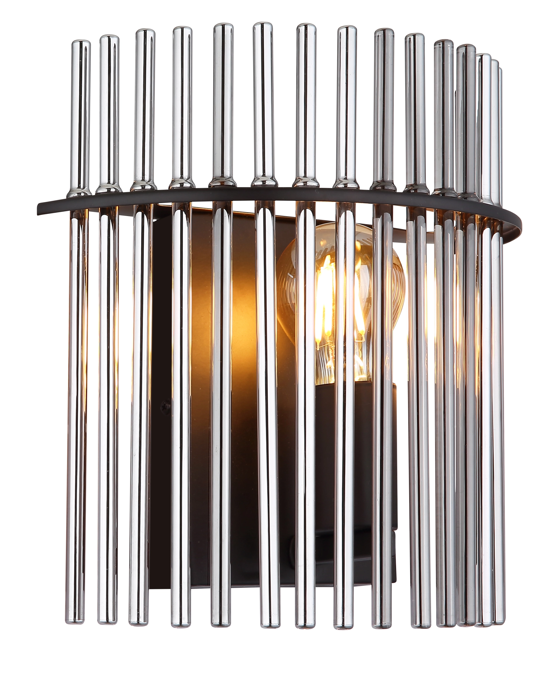 Wandleuchte - Metall schwarz matt - Glasstäbe rauchfarben - 15698W