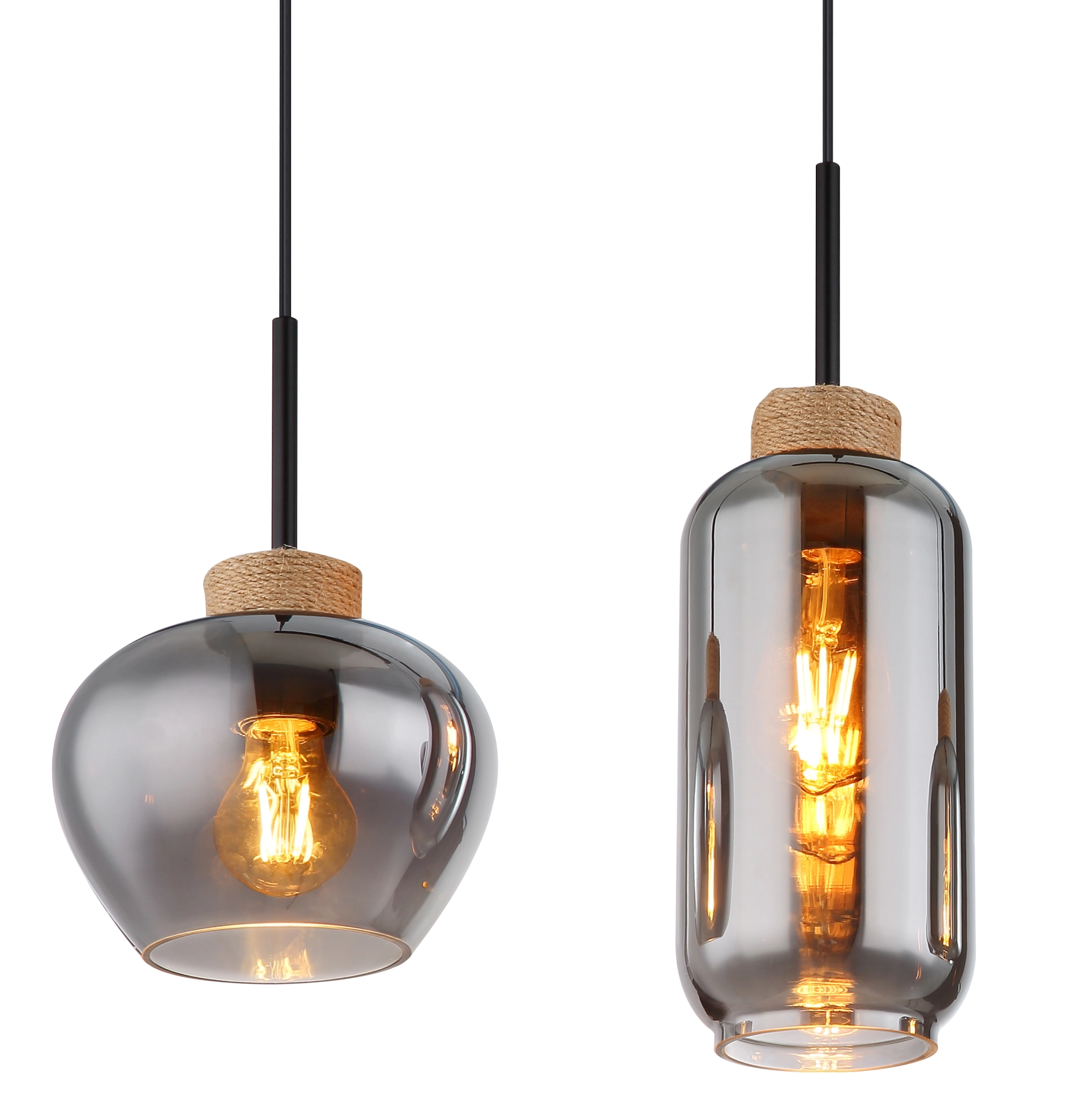Hängeleuchte - Metall schwarz matt - Glas rauchfarben - 15549-4H