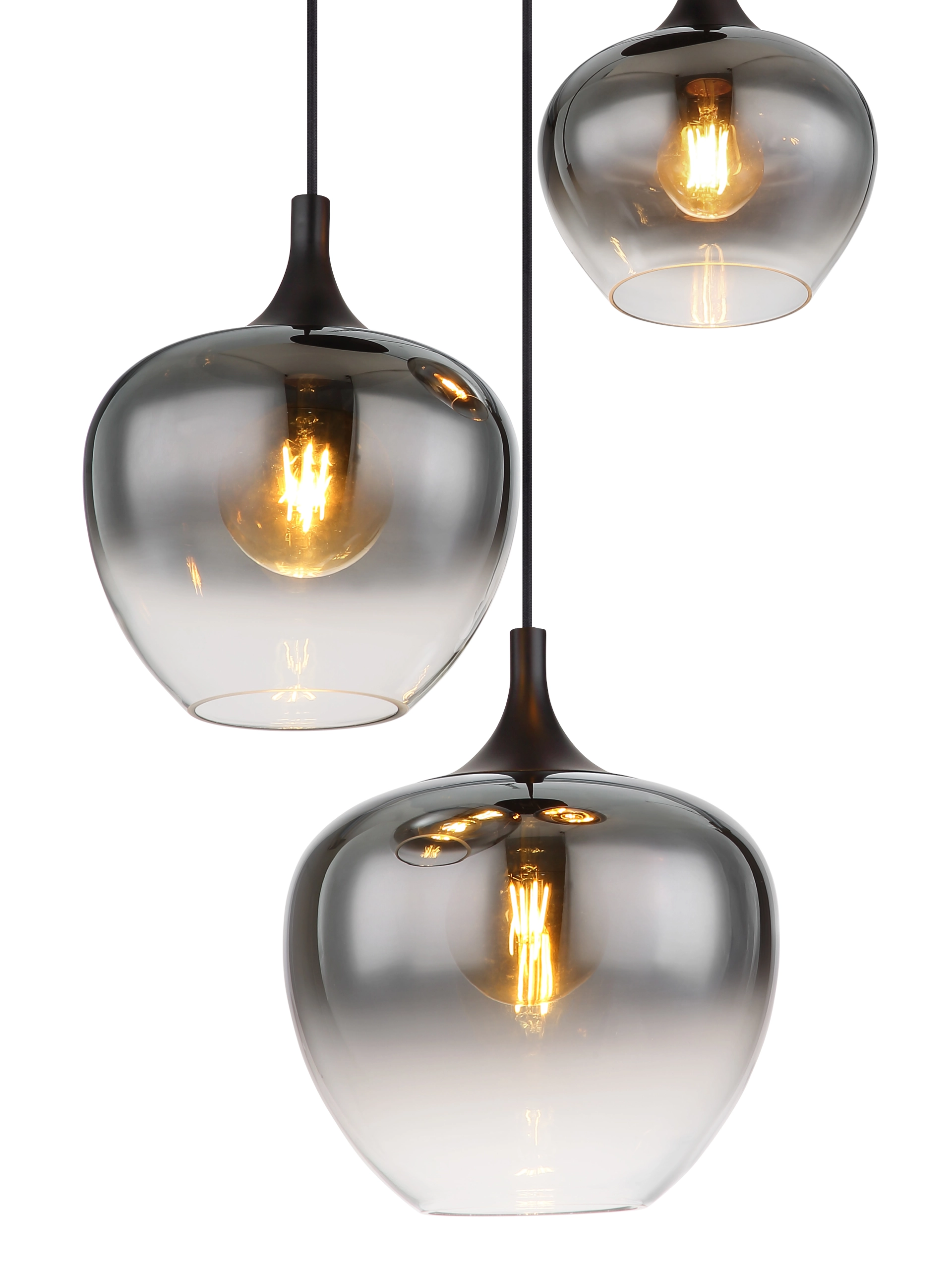 Hängeleuchte - Metall schwarz matt - Glas rauchfarben - 15548-3H