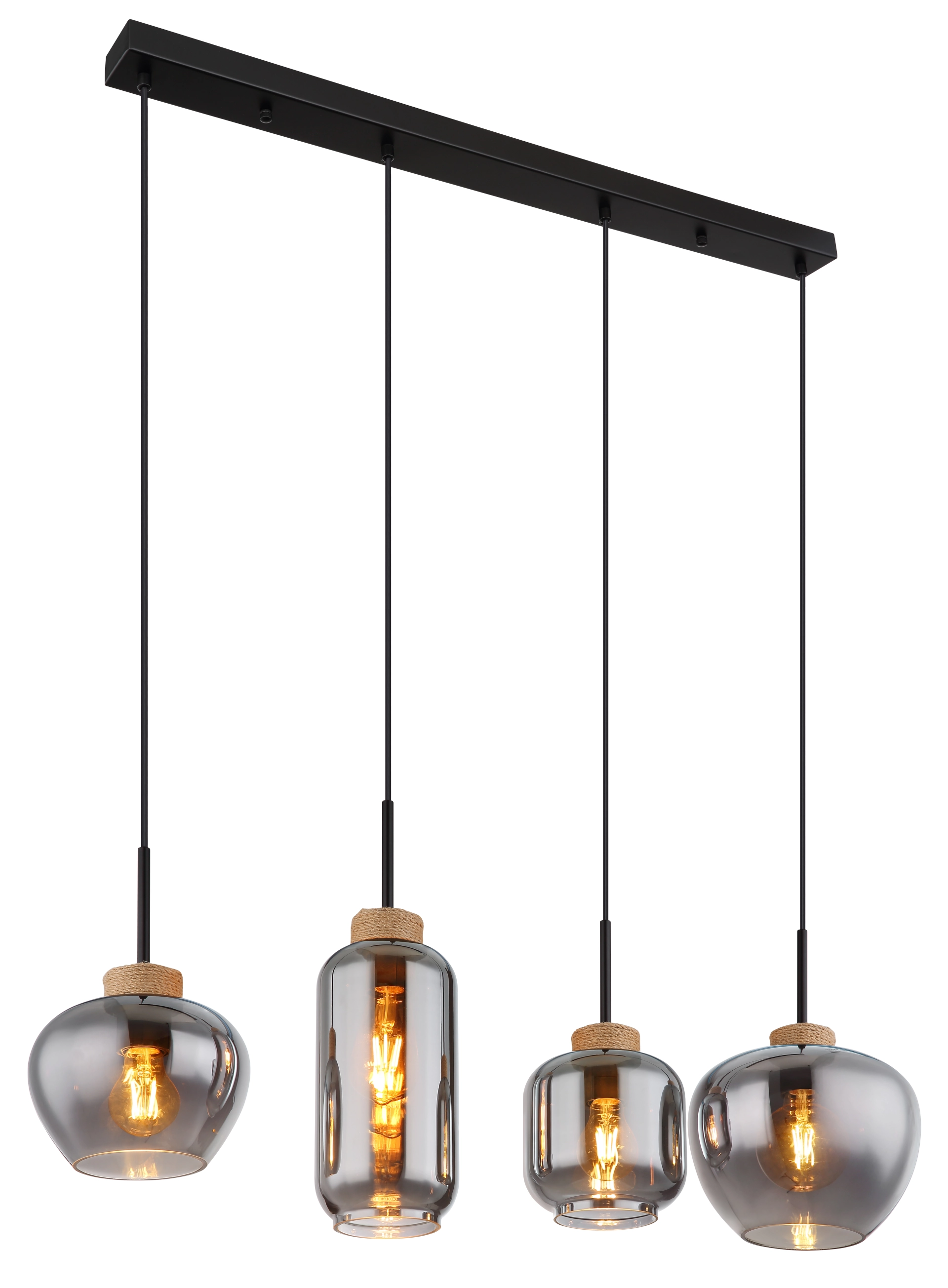Hängeleuchte - Metall schwarz matt - Glas rauchfarben - 15549-4H