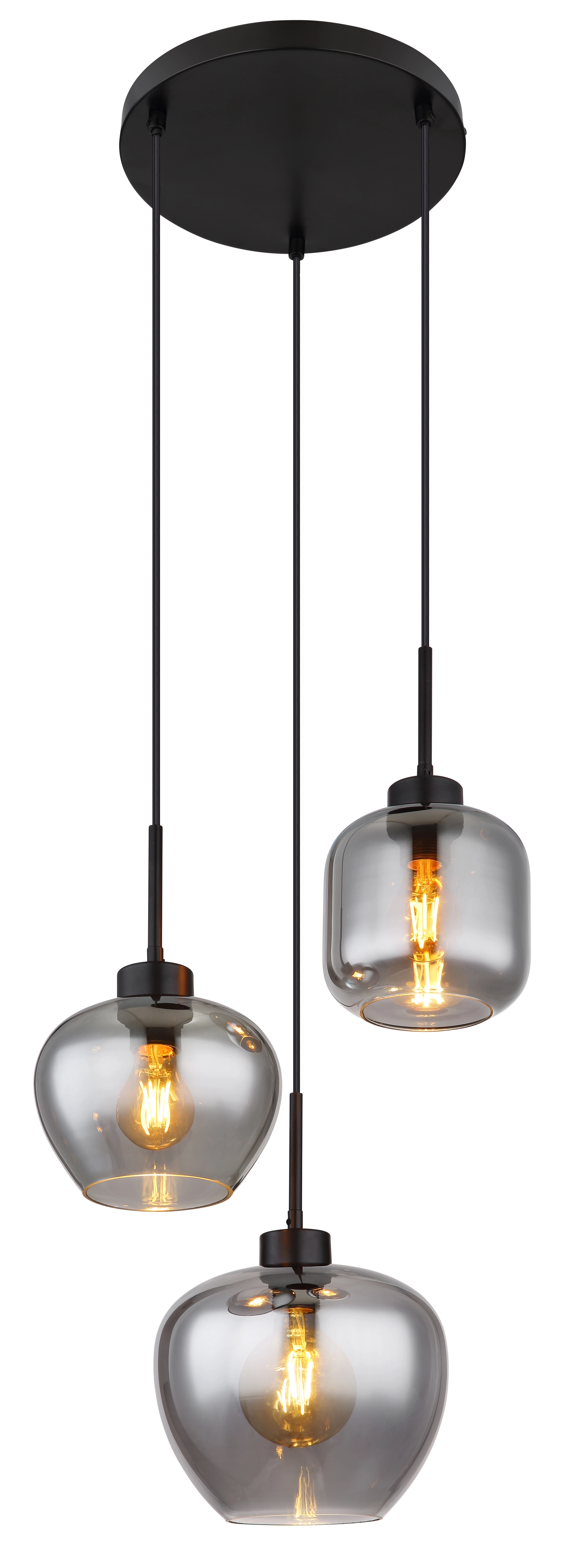 Hängeleuchte - Metall schwarz matt - Glas rauchfarben - 15549-3SH